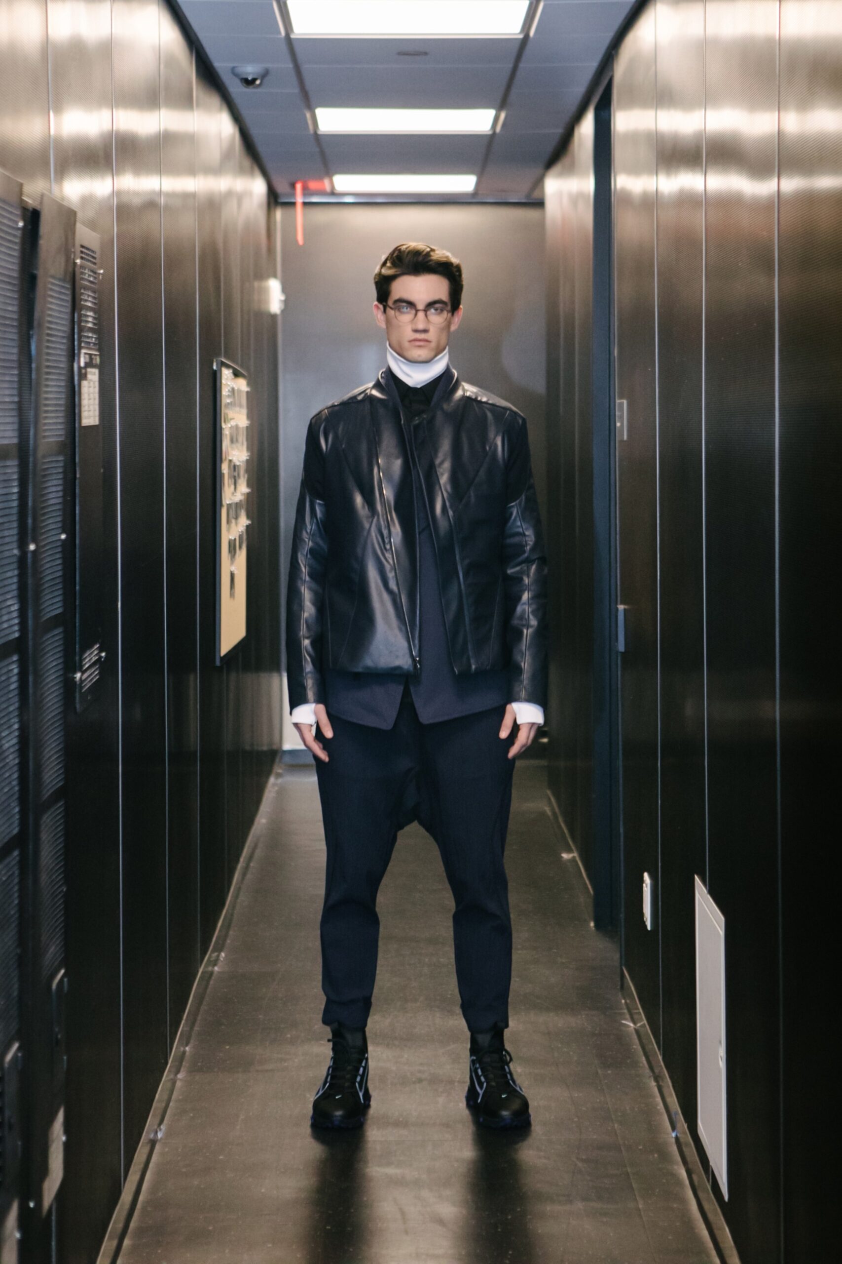 black leather jacket with turtleneck