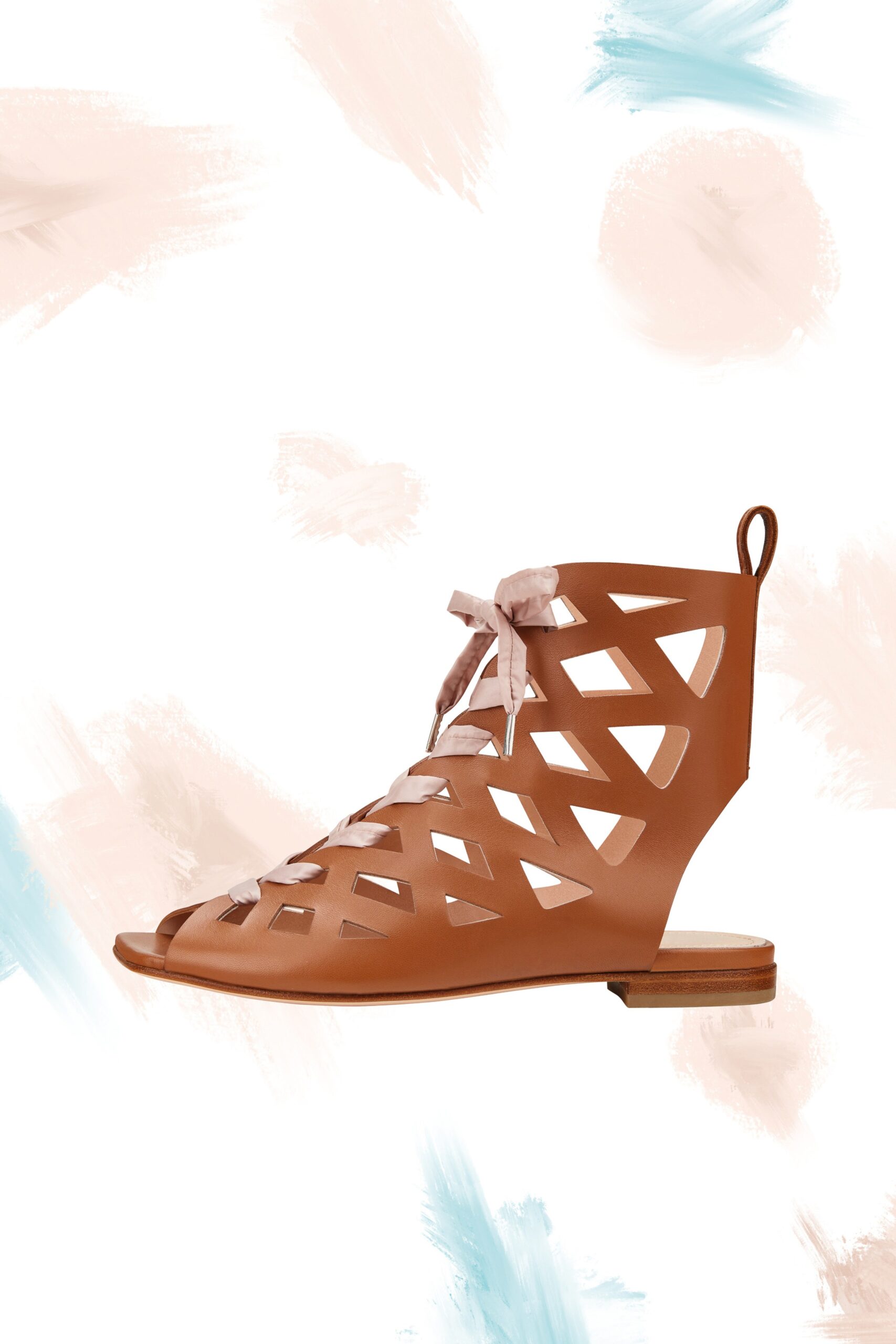 brown leather cutout shoes