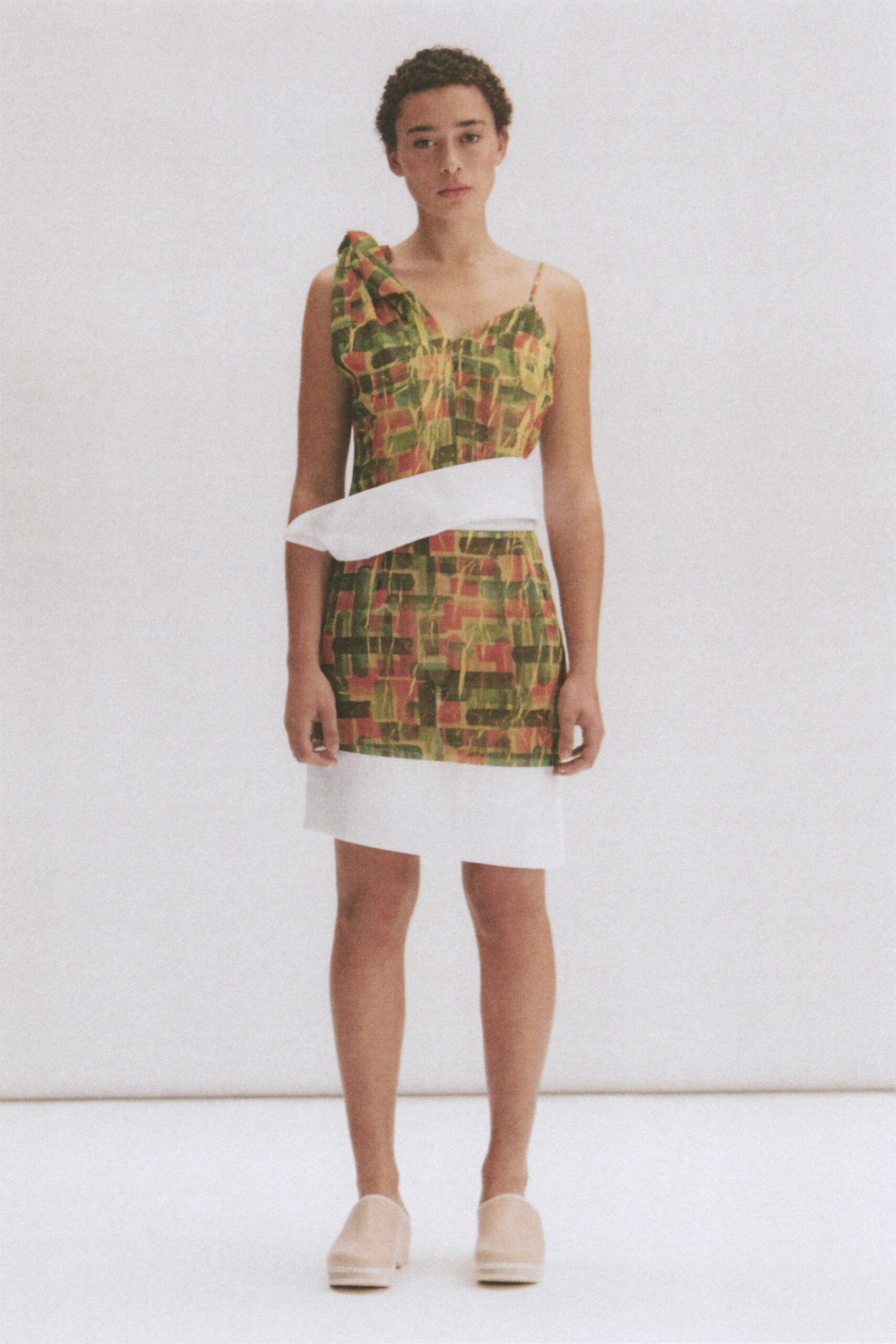 asymmetric yellow green mini dress