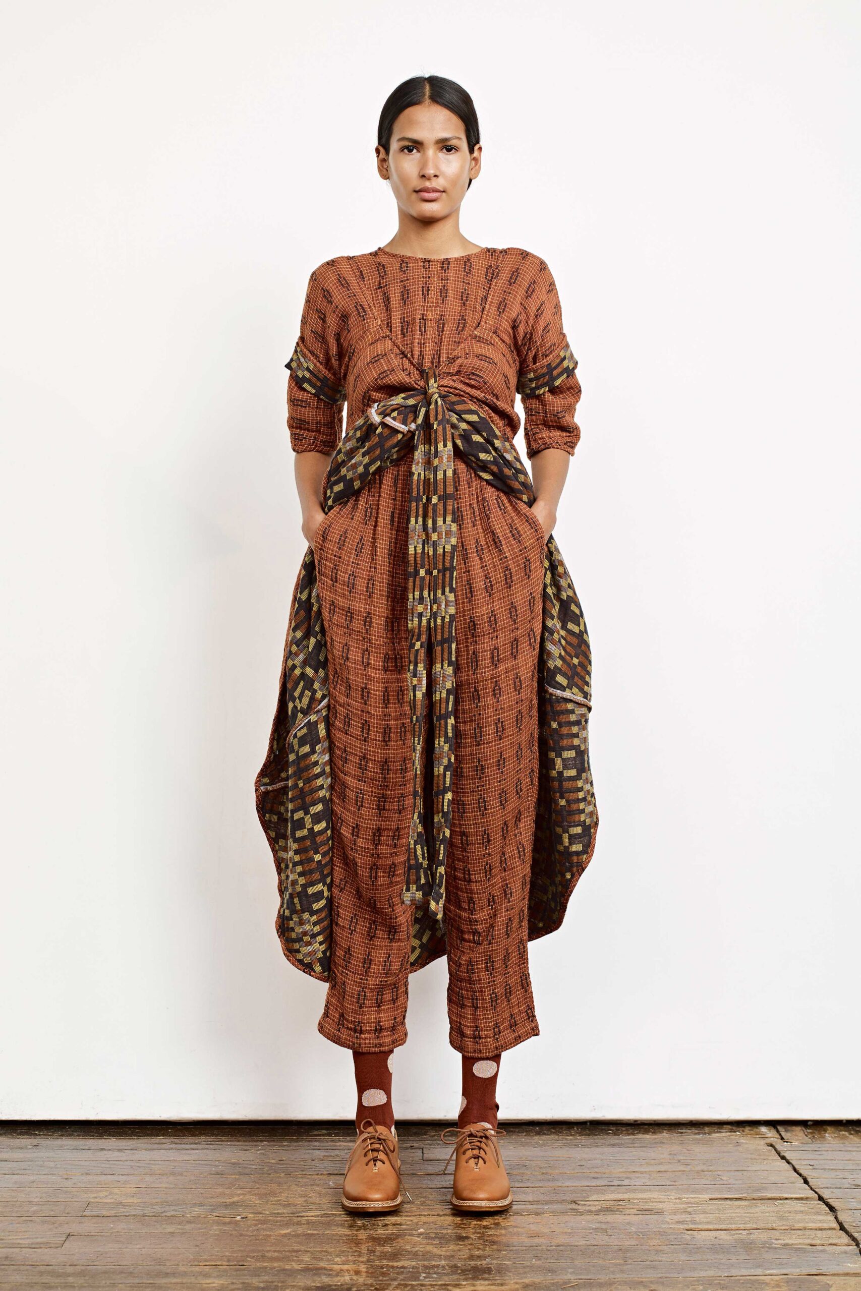 brown multi-patterned relaxed dress