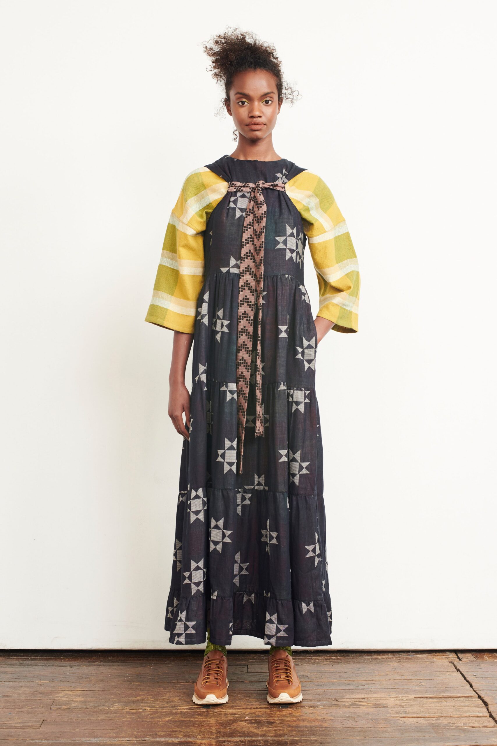relaxed black and yellow maxi dress