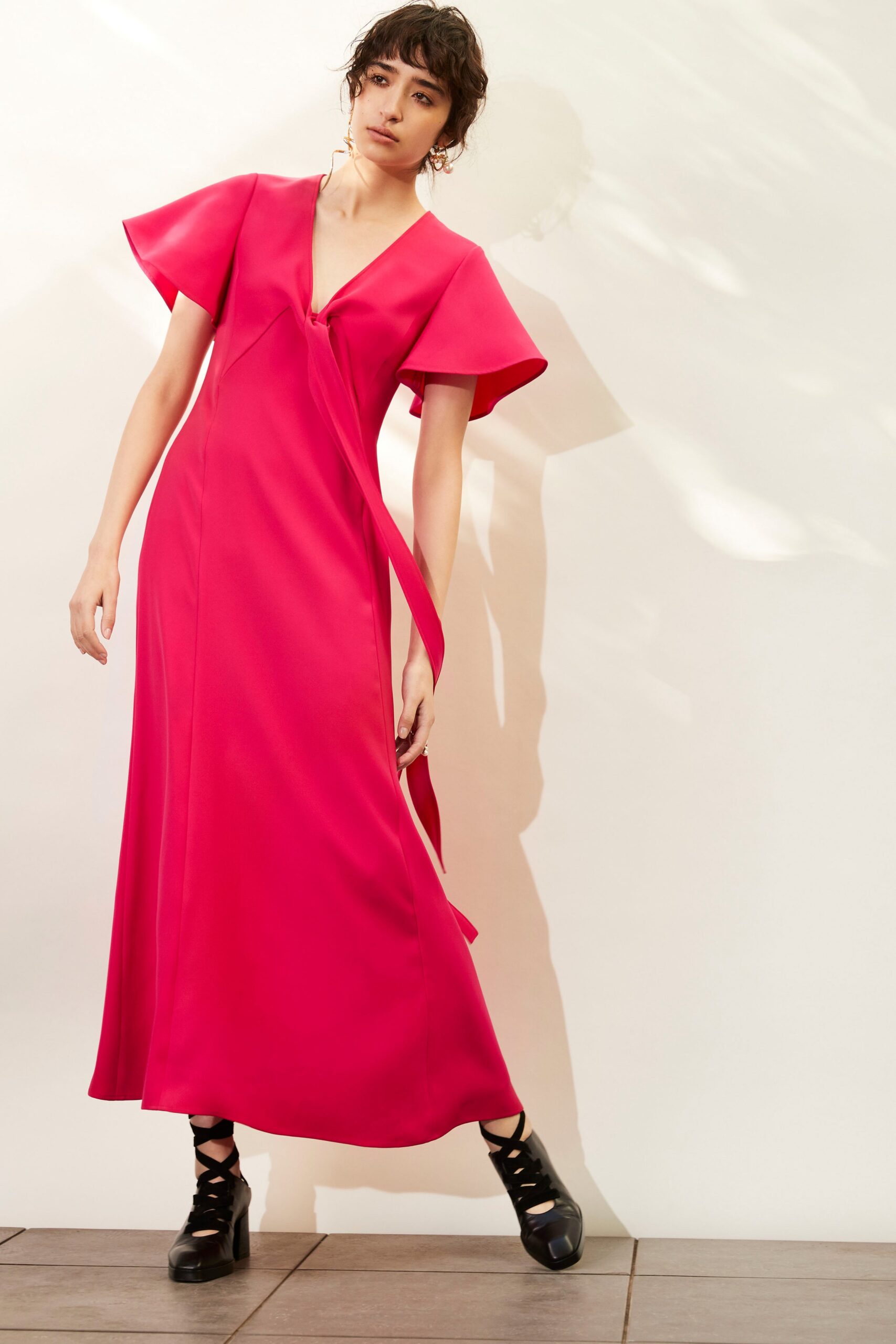 fitted pink silk maxi dress