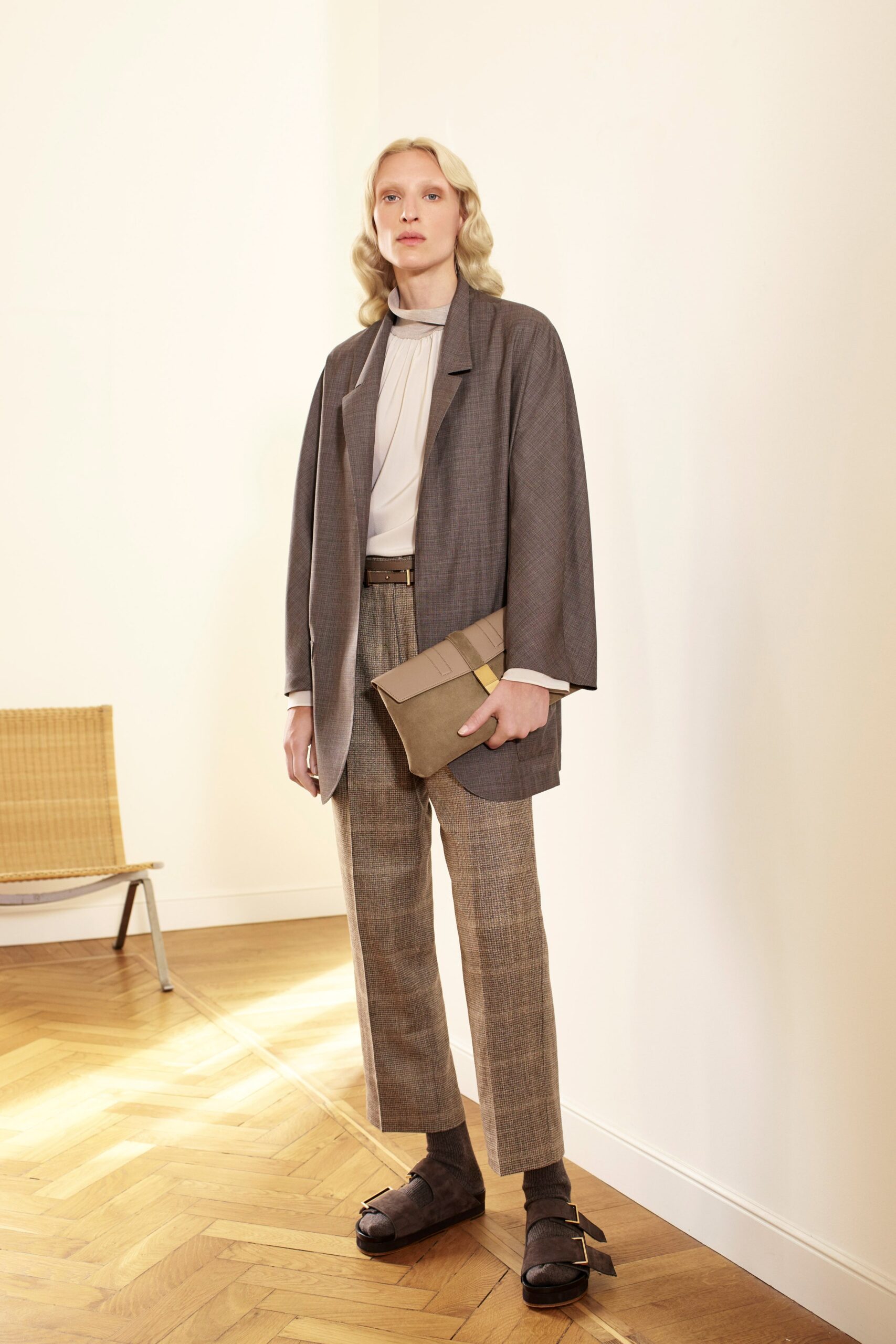 beige leather zippered bag