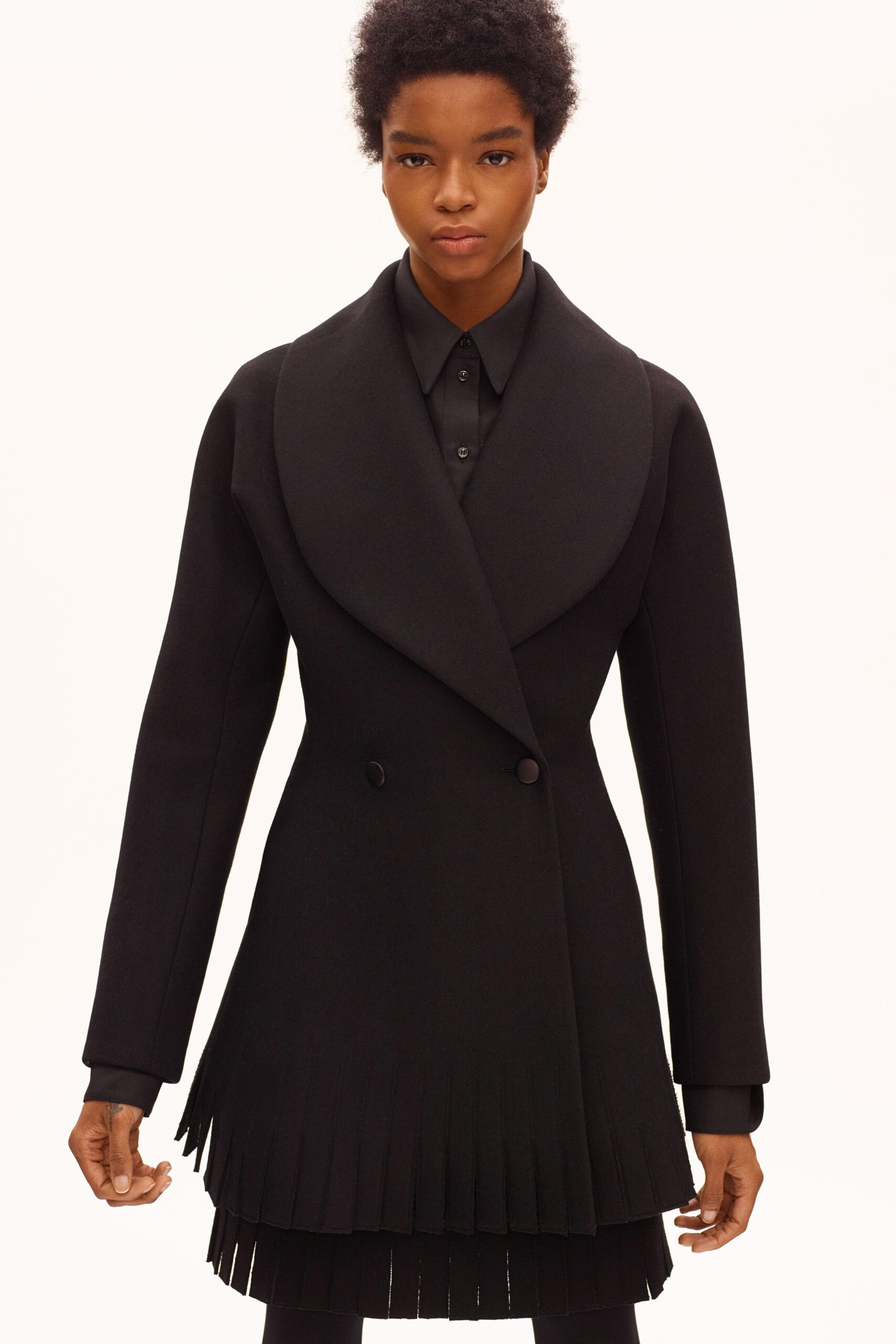 black fitted wool coat