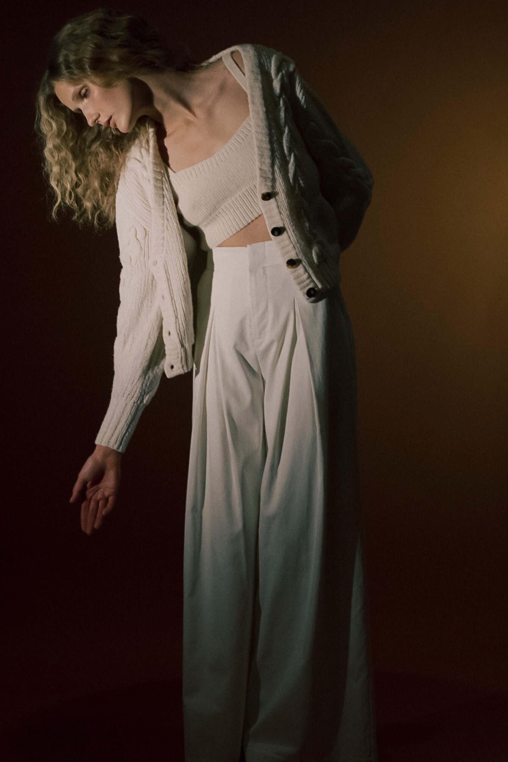 white relaxed cardigan and top