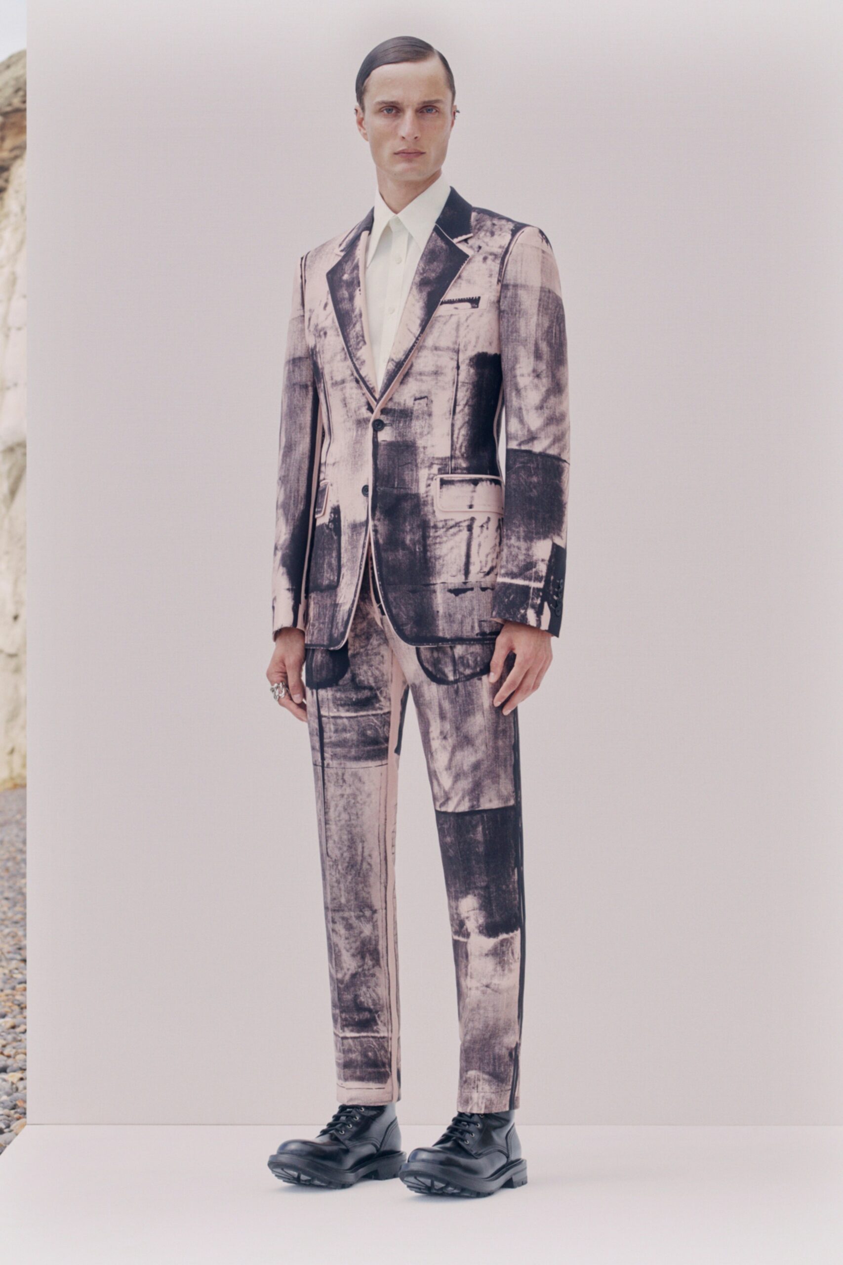 pink and black printed suit