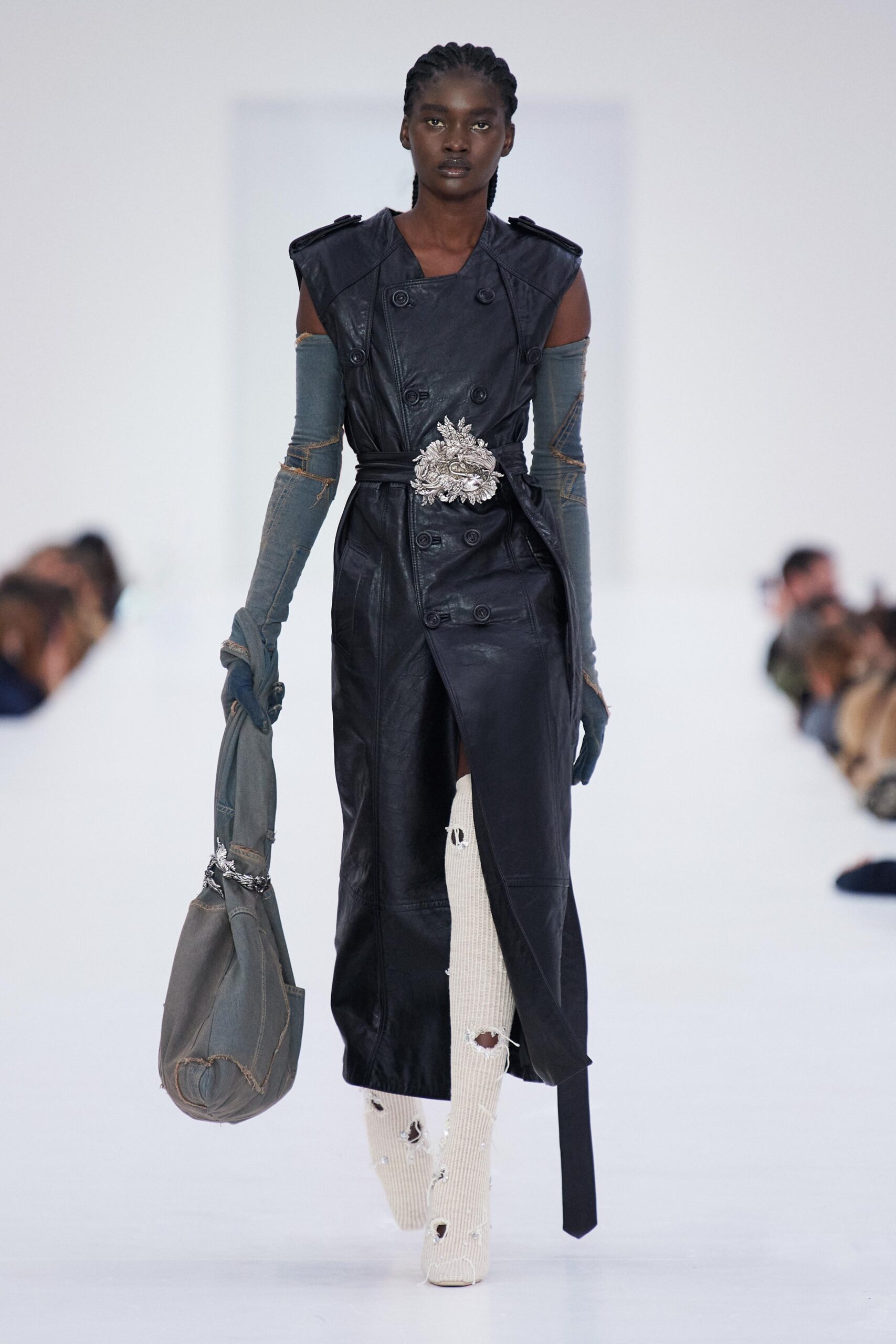 black leather fitted coat