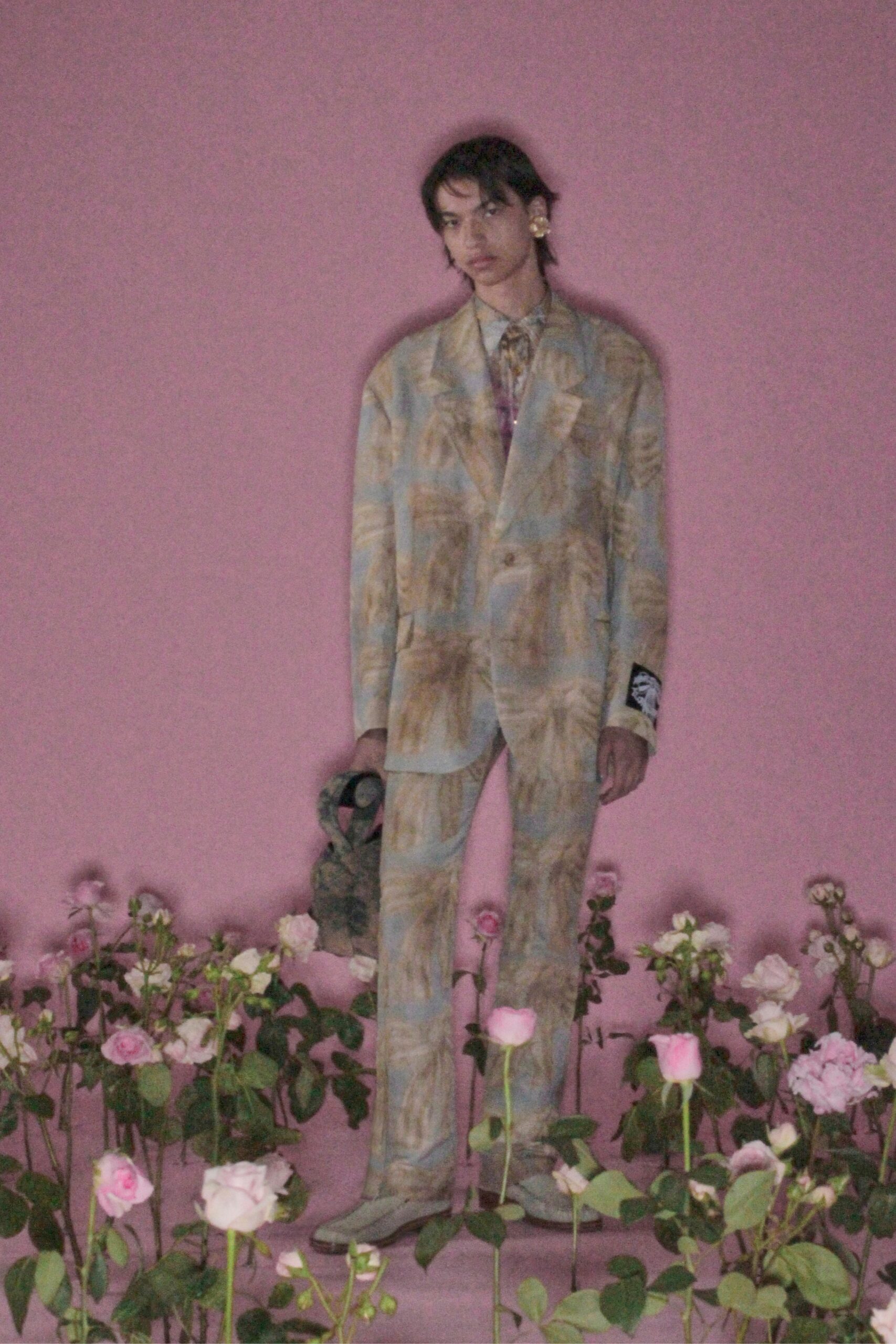 beige printed tailored suit