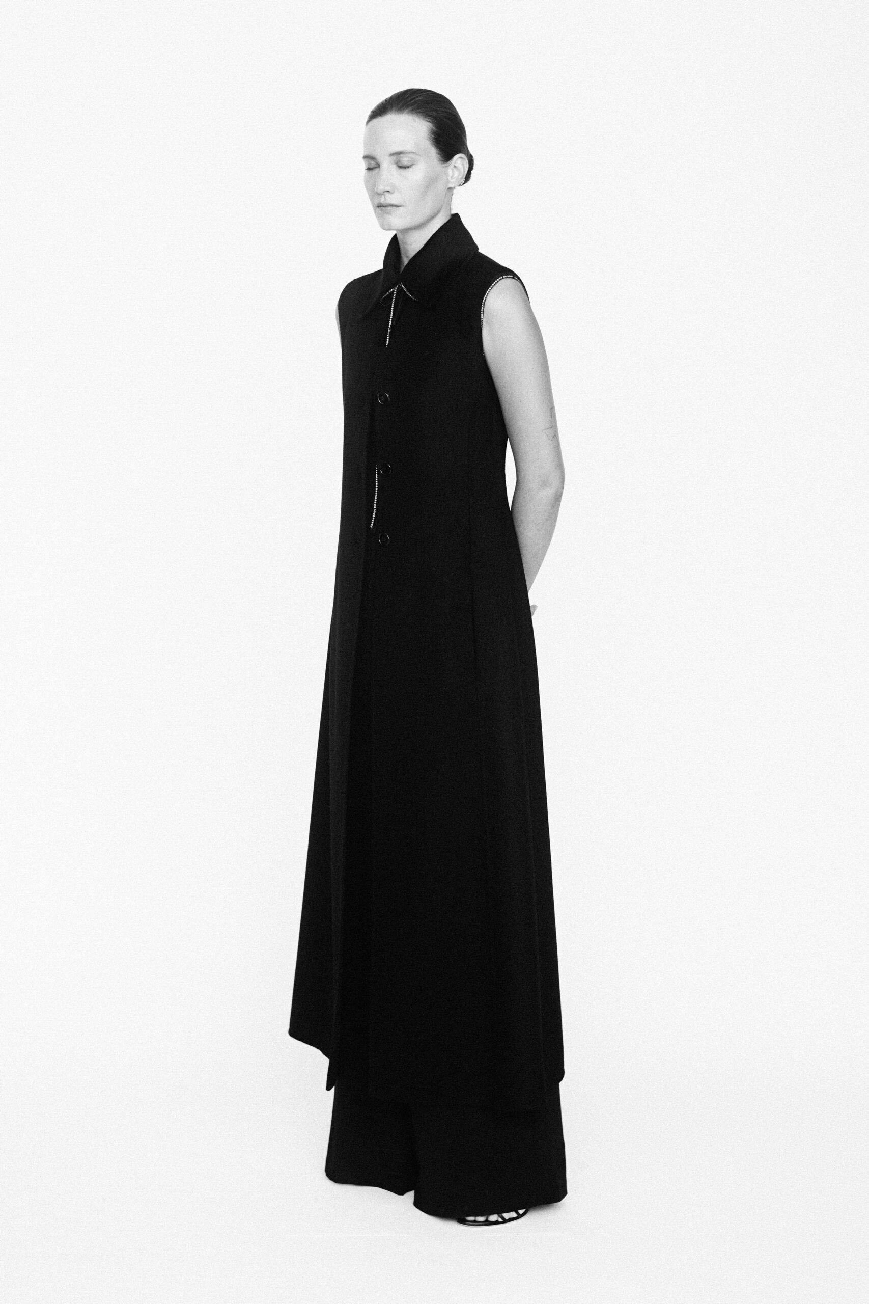 black wool sleeveless maxi dress