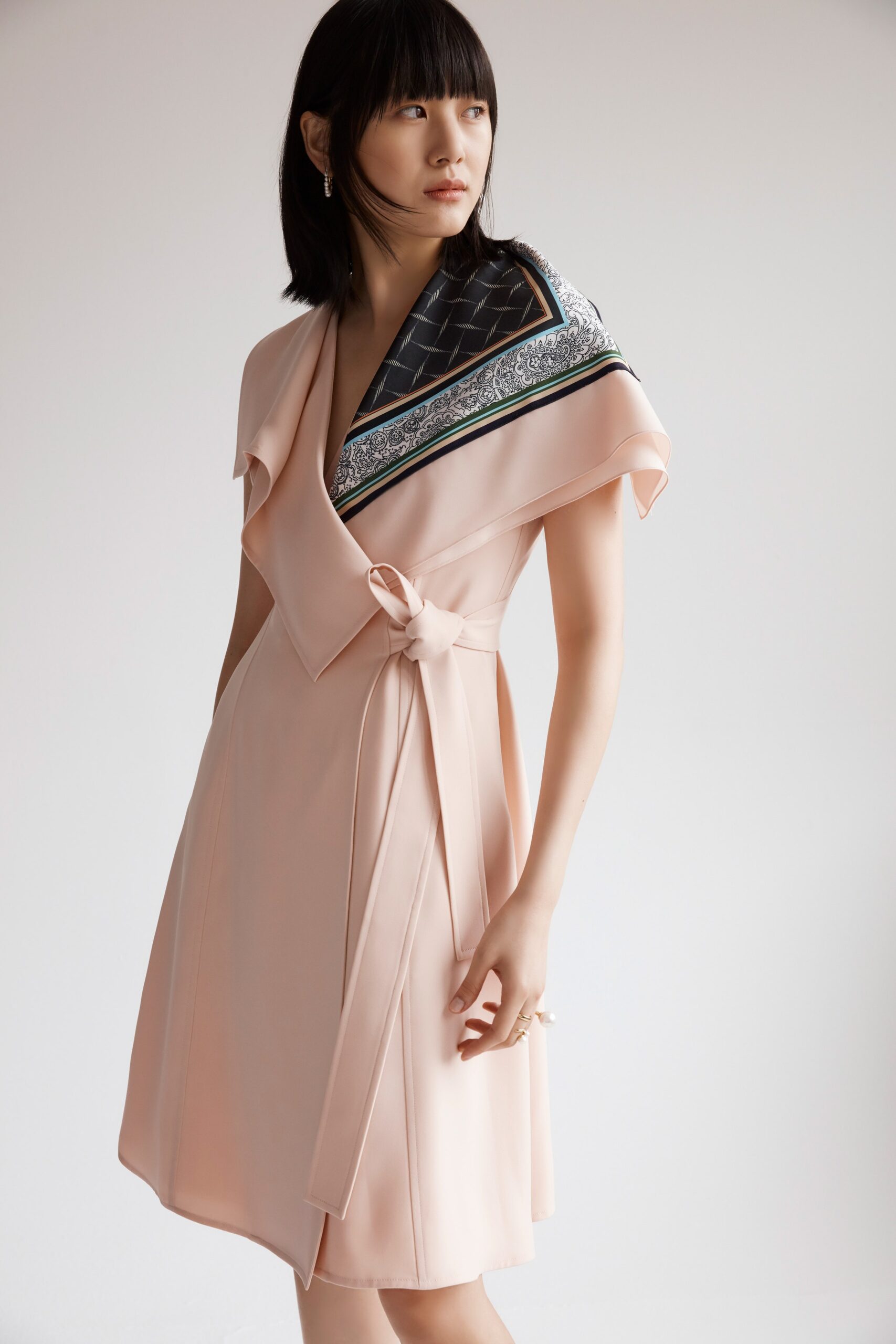 pink silk belted midi dress
