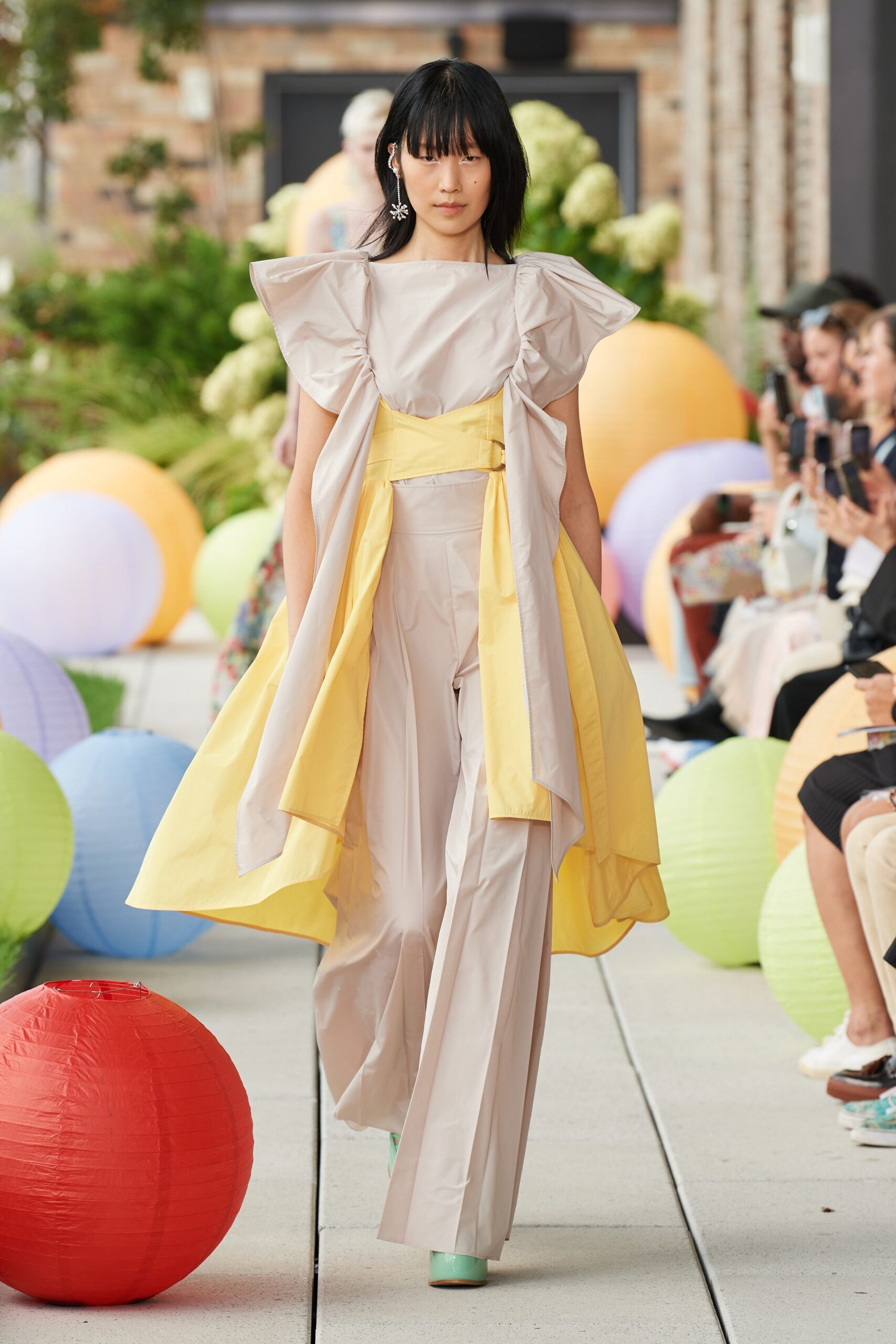 beige cotton sleeveless high-neck relaxed layered midi dress