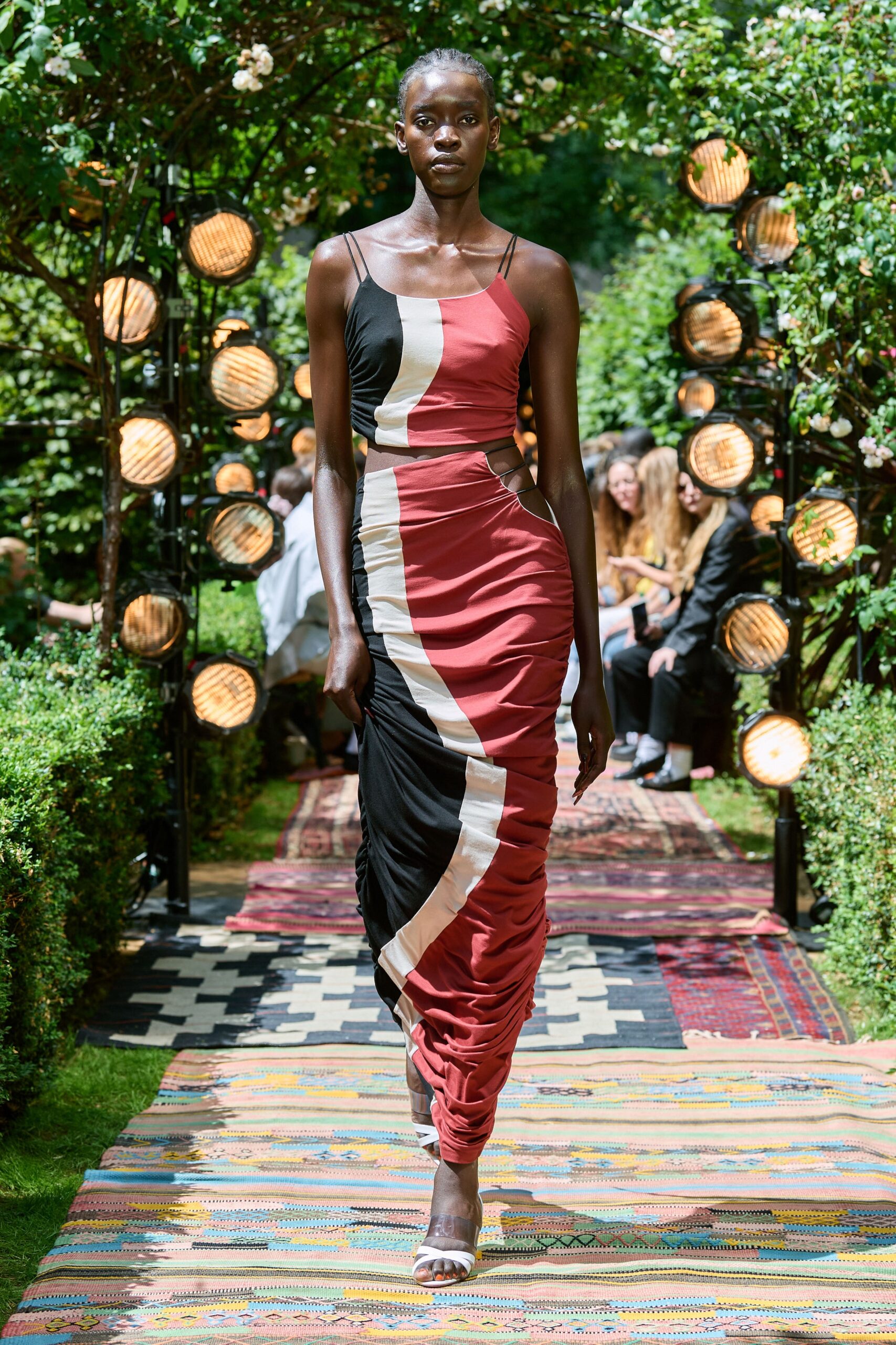 fitted color-blocked maxi dress