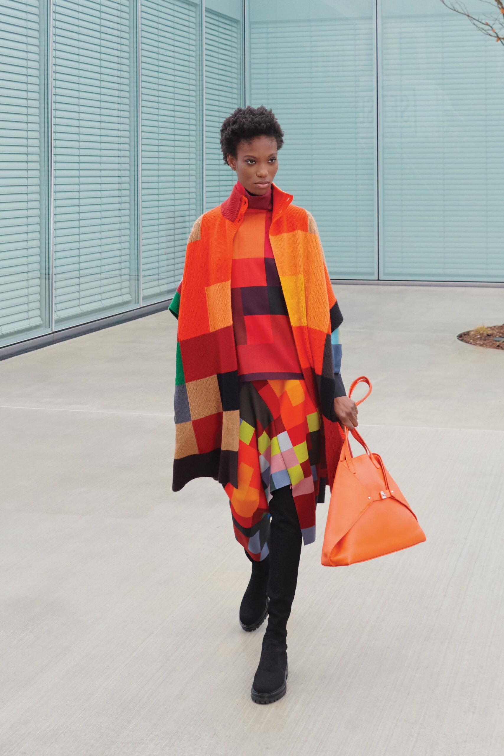 red relaxed color-blocked poncho