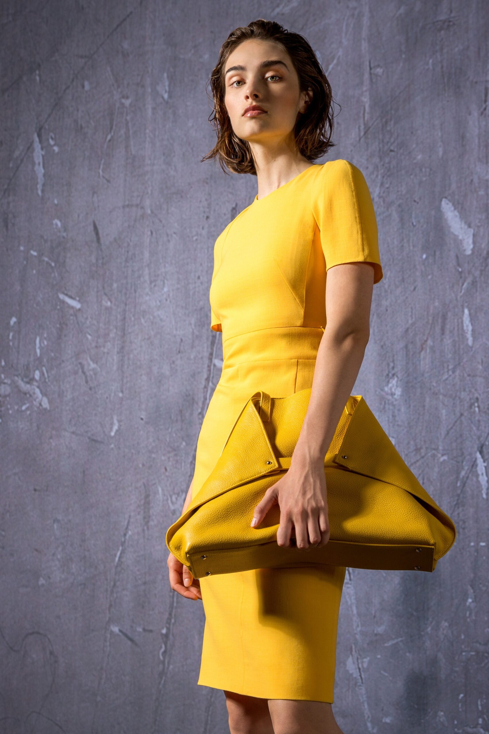 fitted yellow mini dress