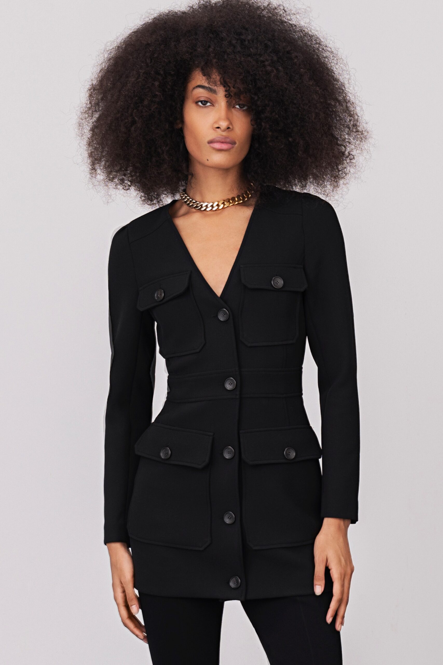 fitted black jacket with pockets