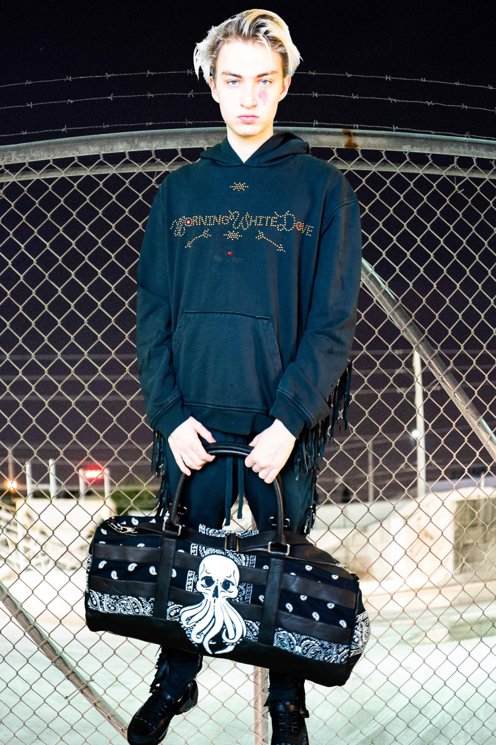 black relaxed hoodie with fringes