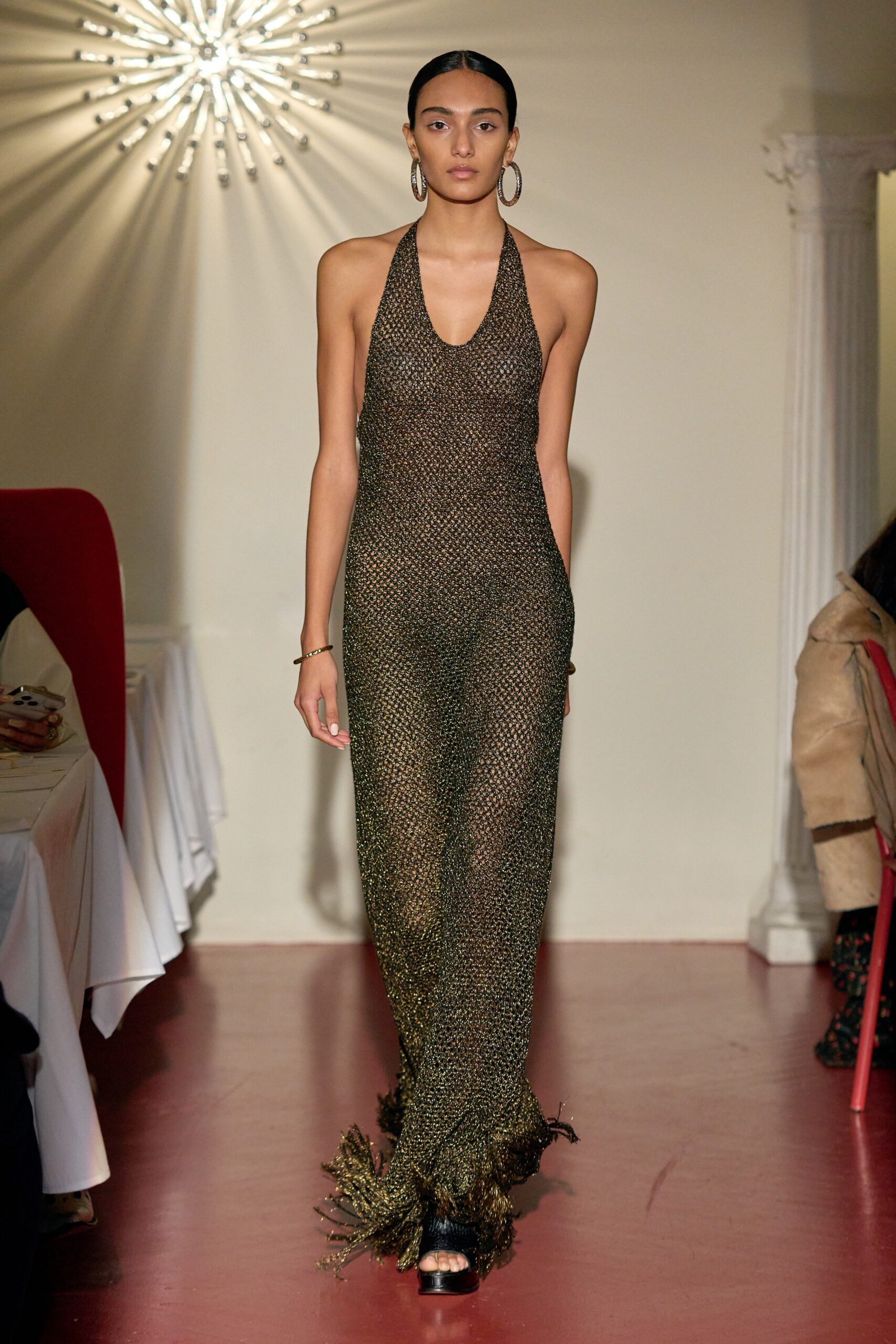 green mesh sleeveless gown