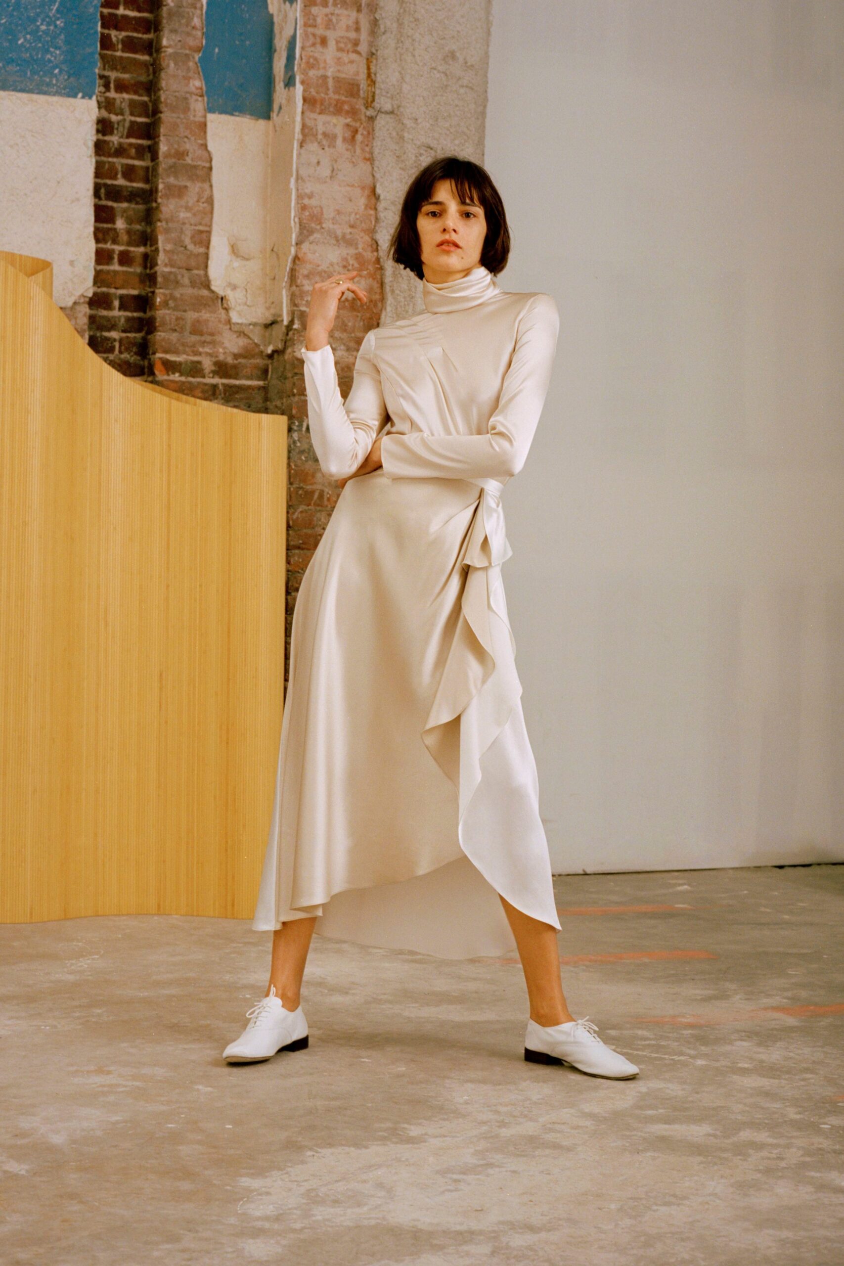 white silk midi dress