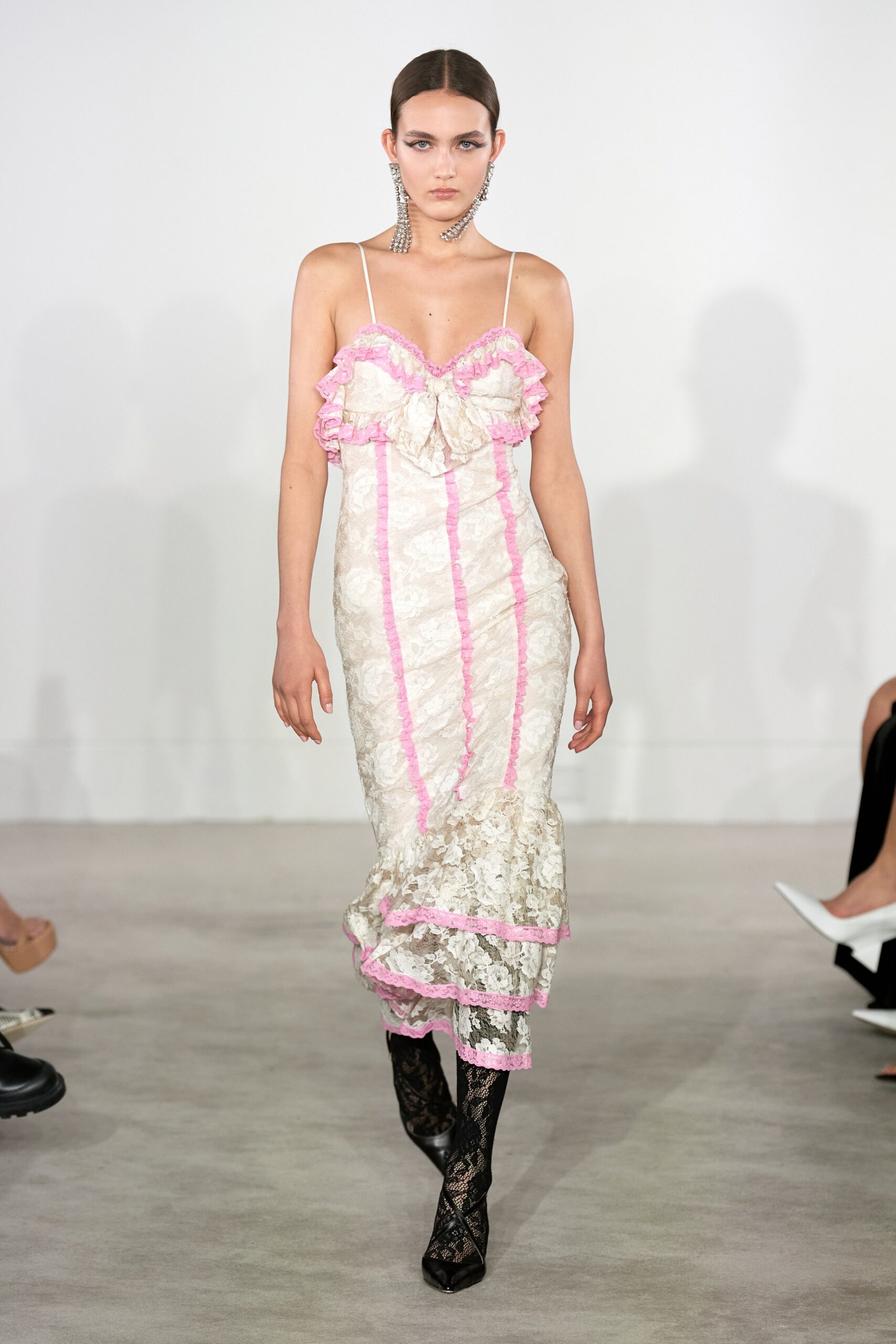 white lace ruffled midi dress