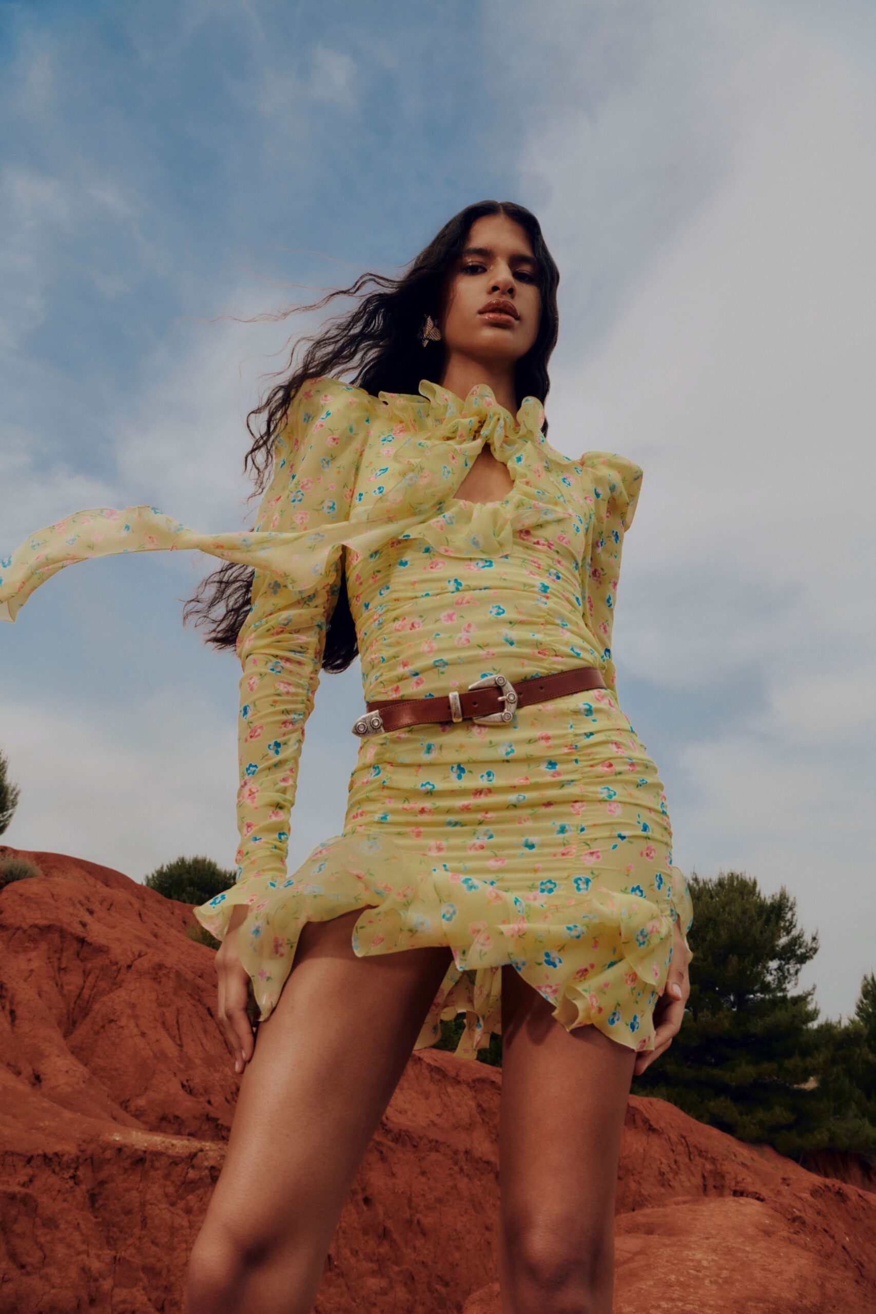 fitted yellow silk mini dress