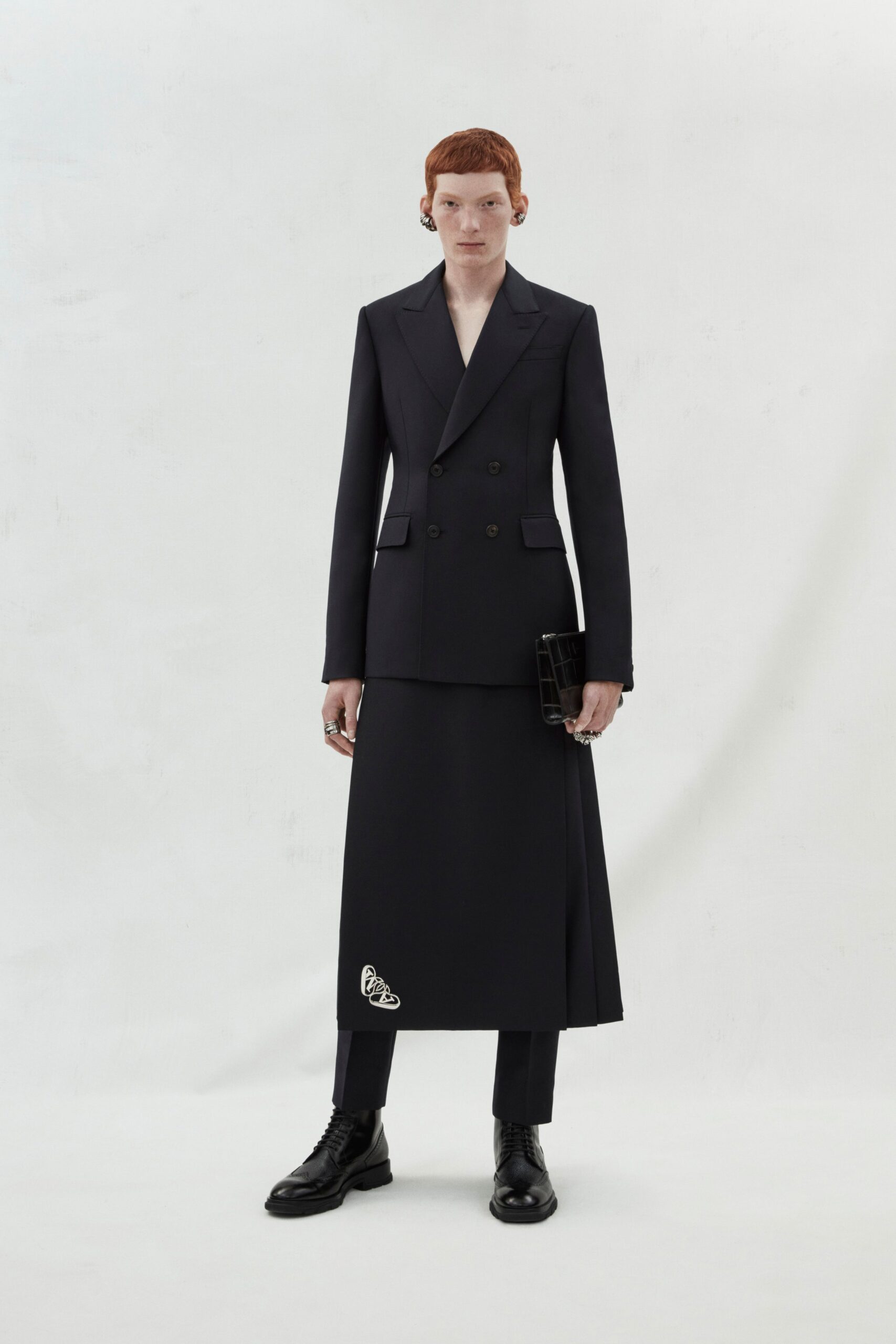 black tailored blazer and skirt