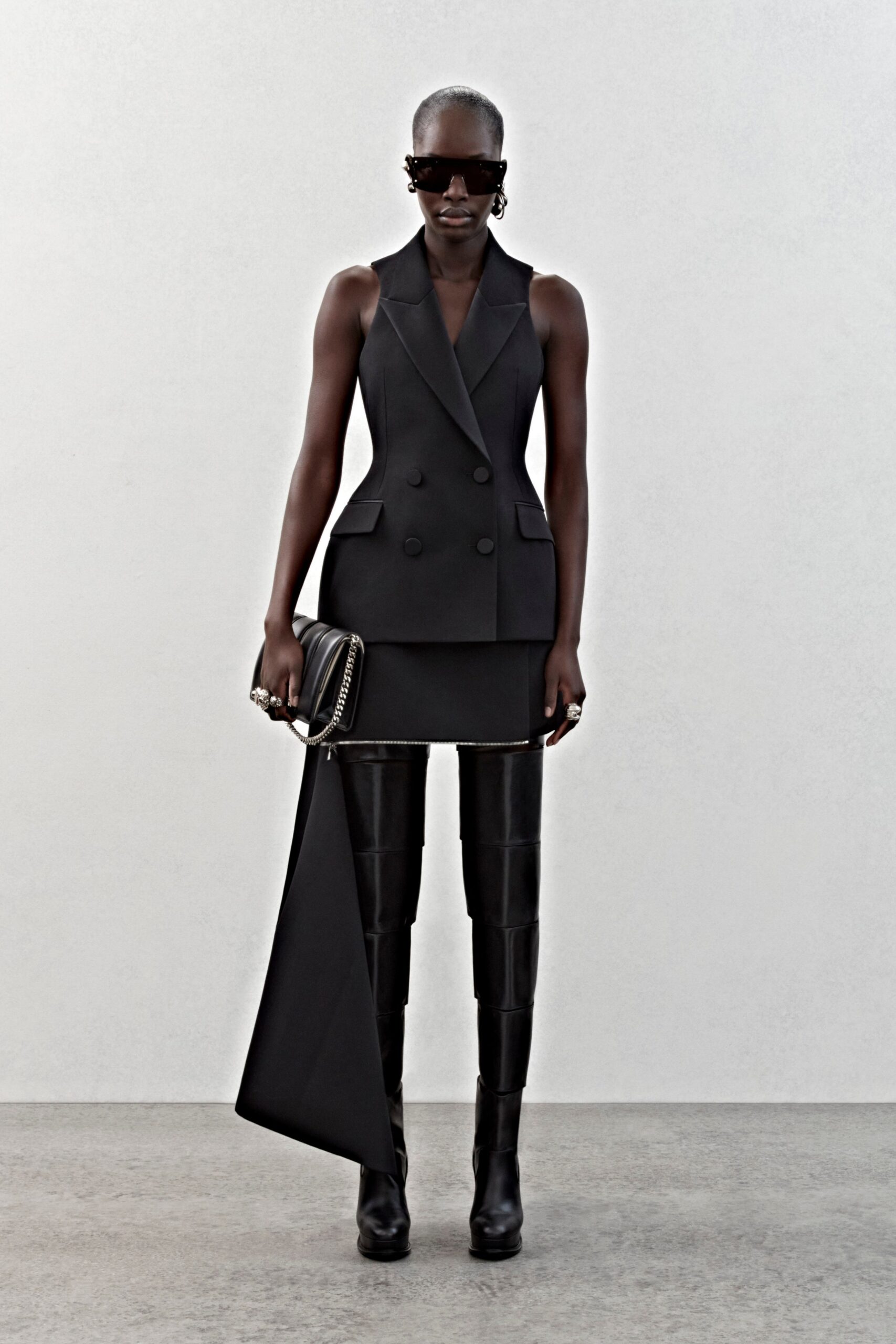 black fitted blazer and skirt