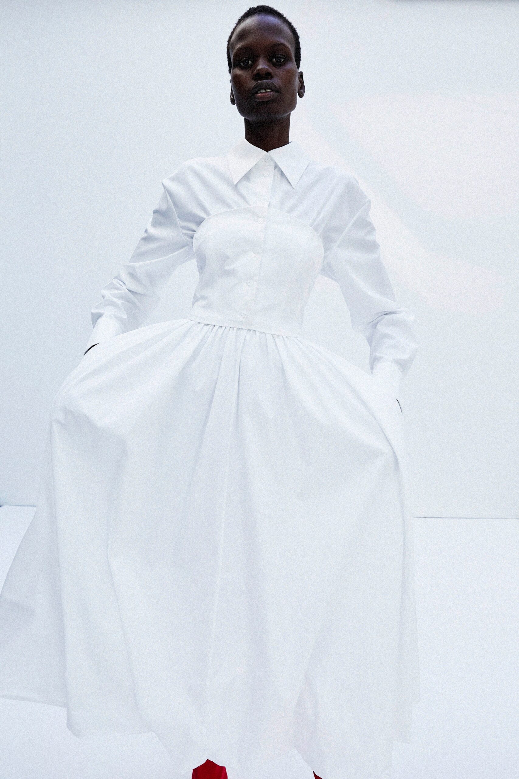 white cotton long-sleeve dress
