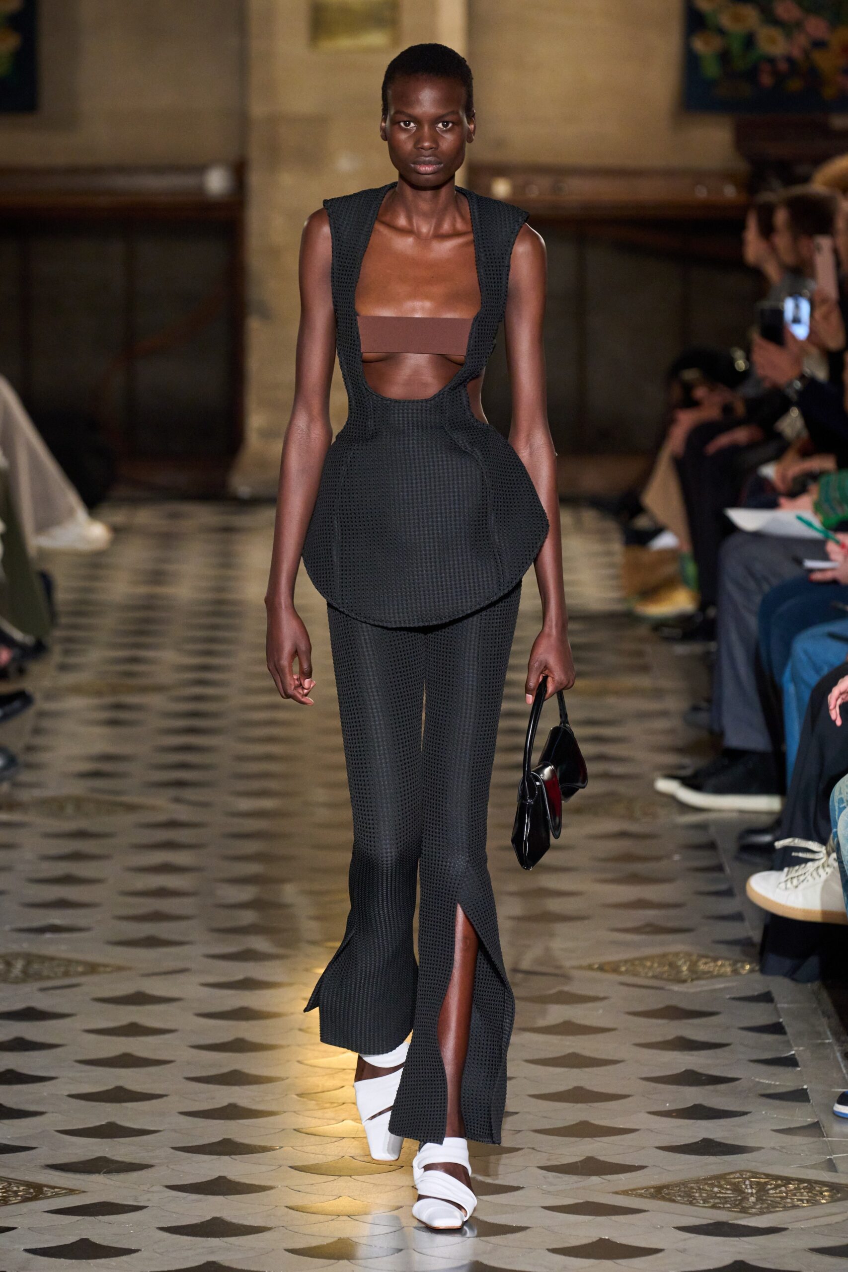 black fitted top and pants