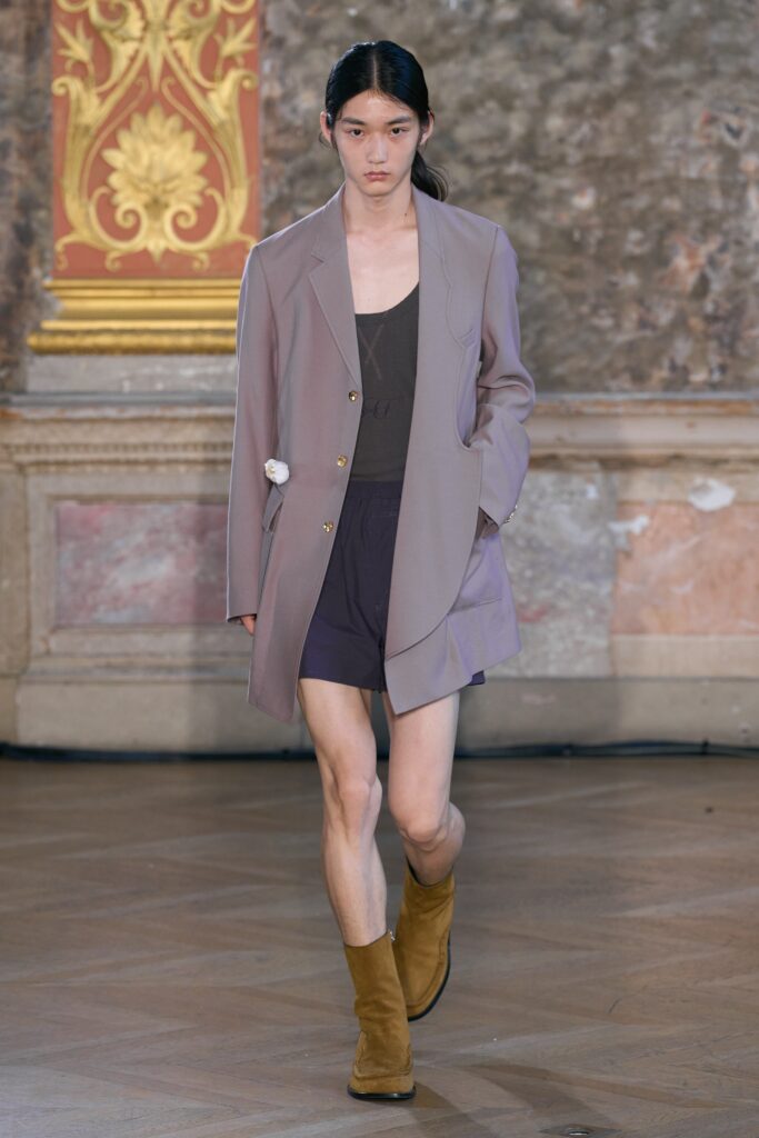 gray blazer with brown top