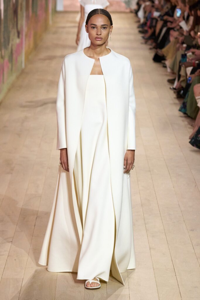 white silk gown with cape