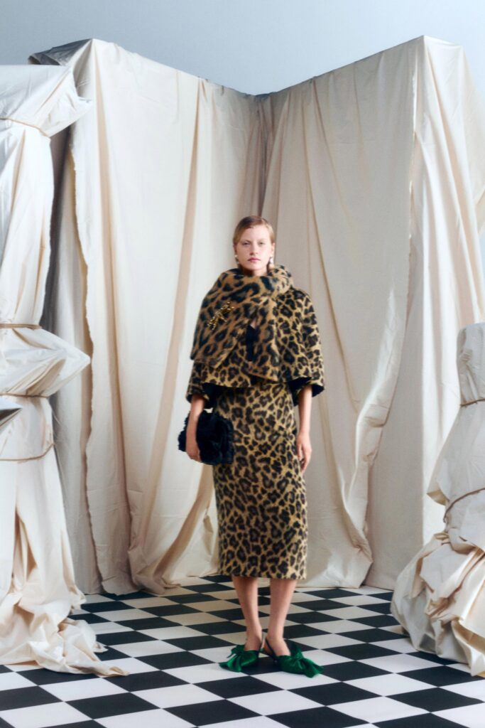 animal-print midi dress with cape