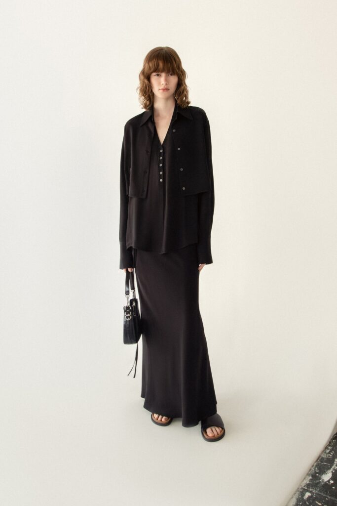 black silk maxi dress and jacket