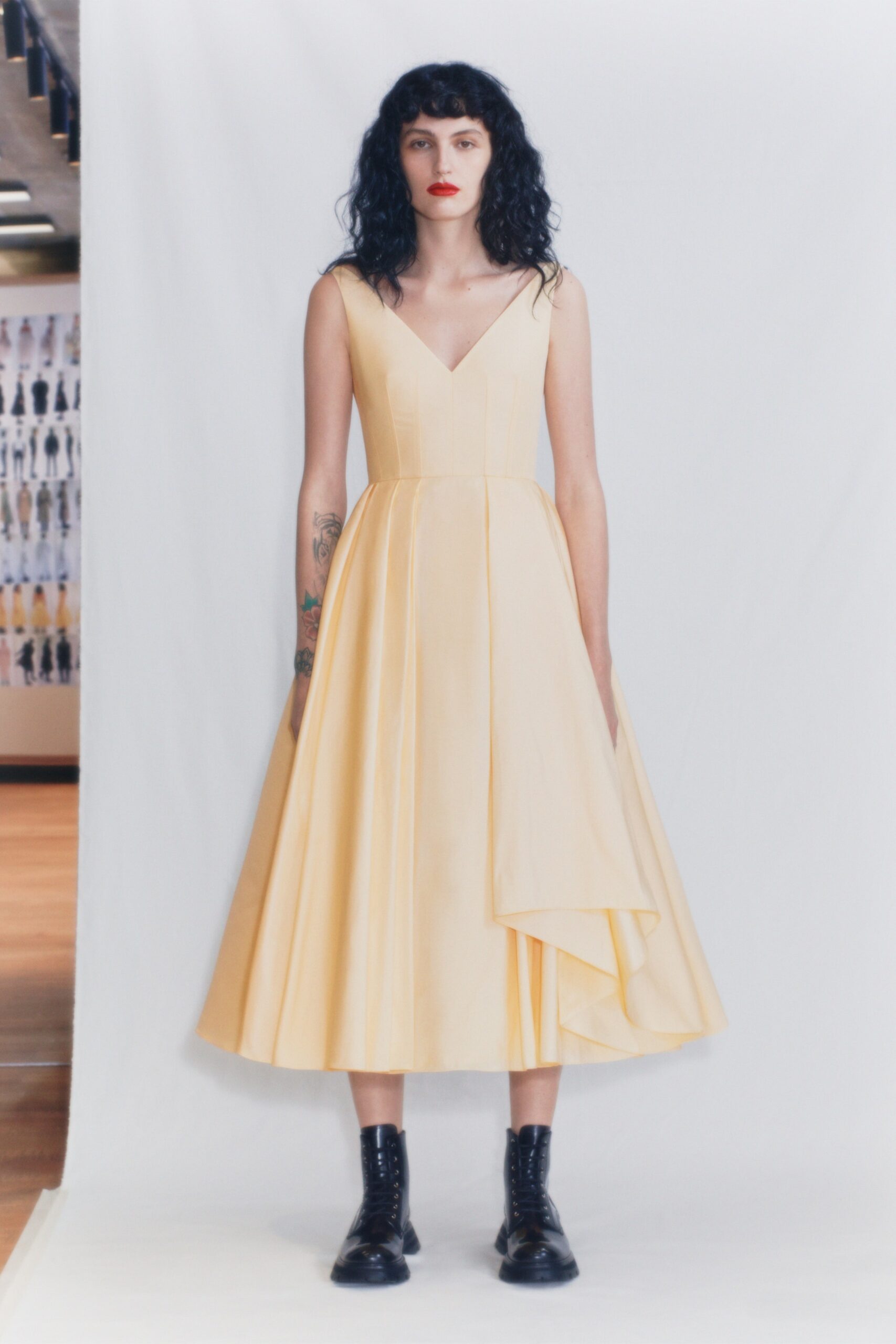 yellow fitted sleeveless dress
