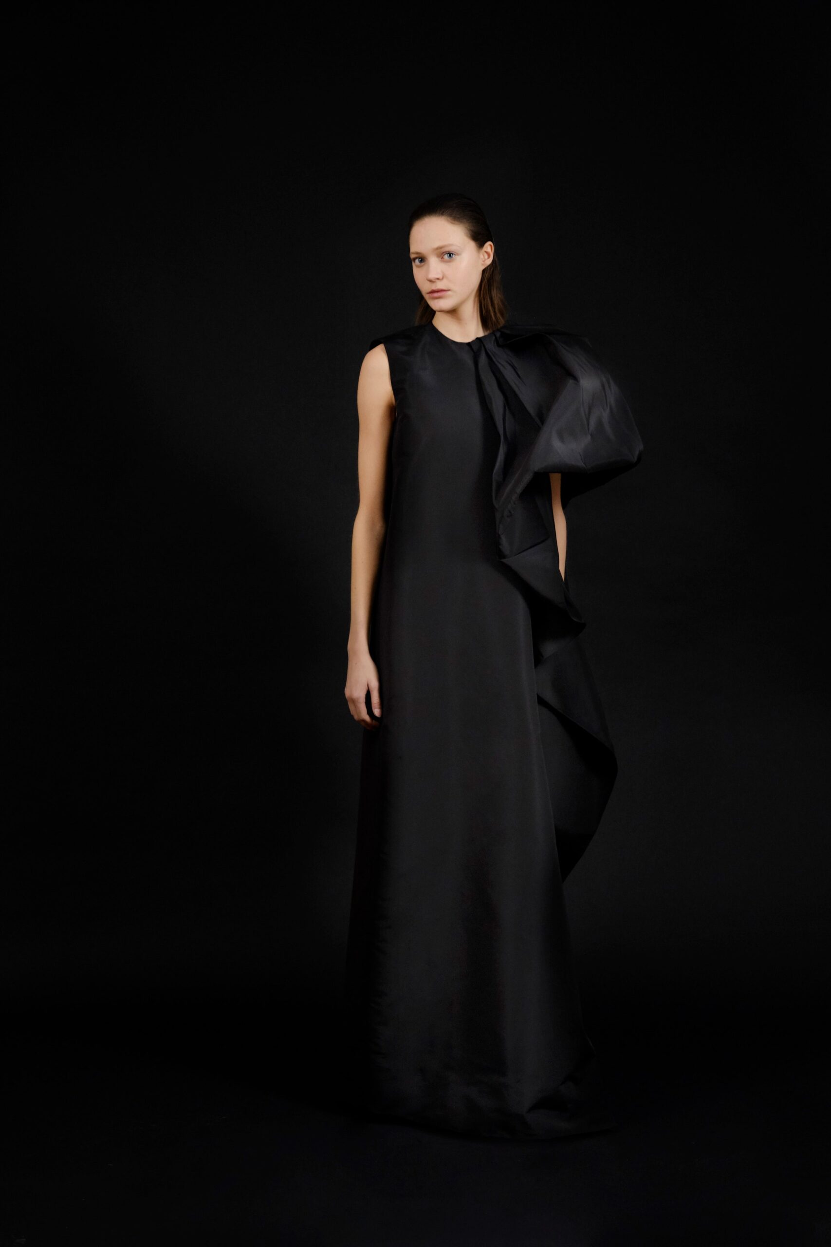 black silk sleeveless dress