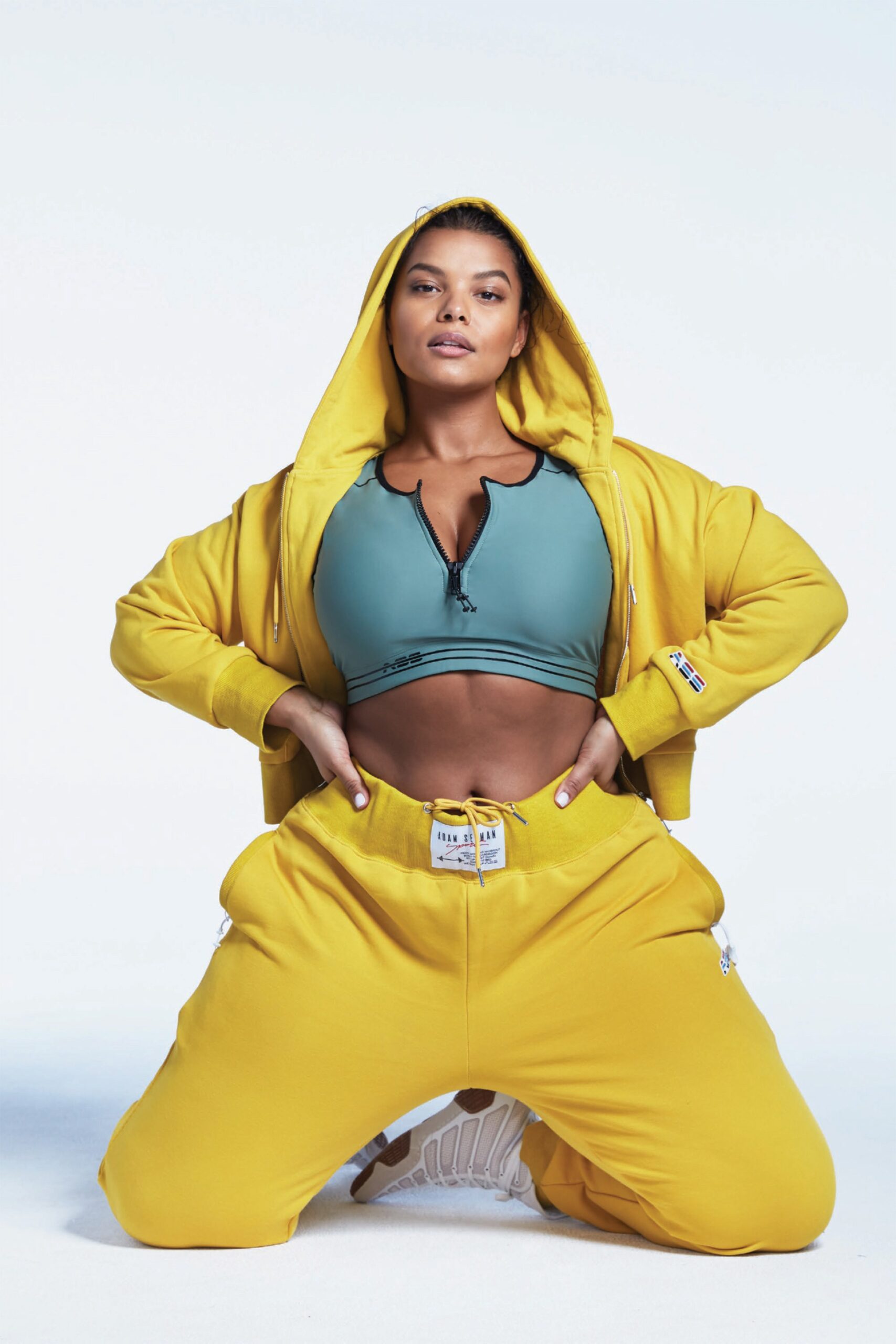 yellow hoodie green fitted top