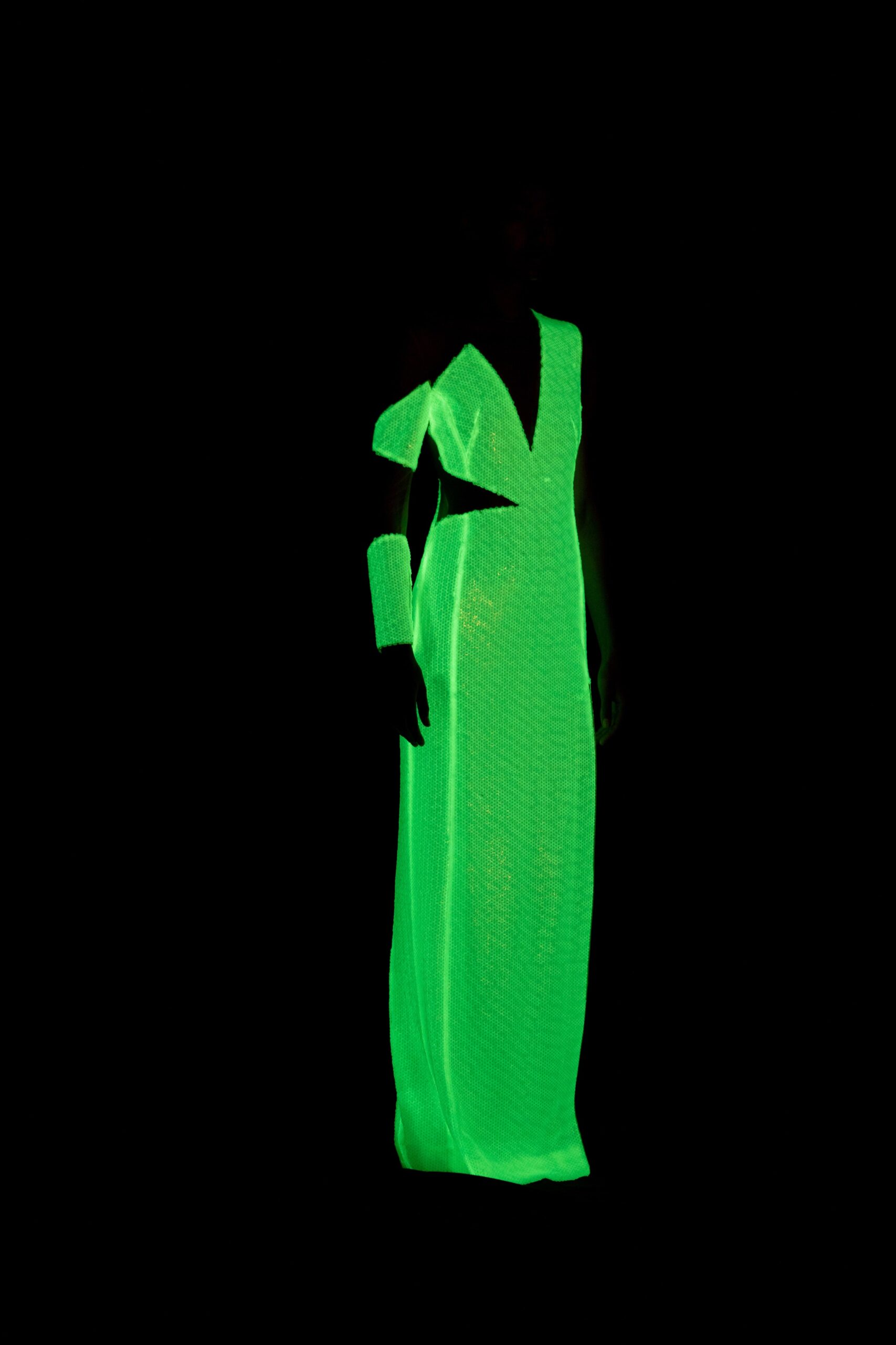green silk sleeveless gown