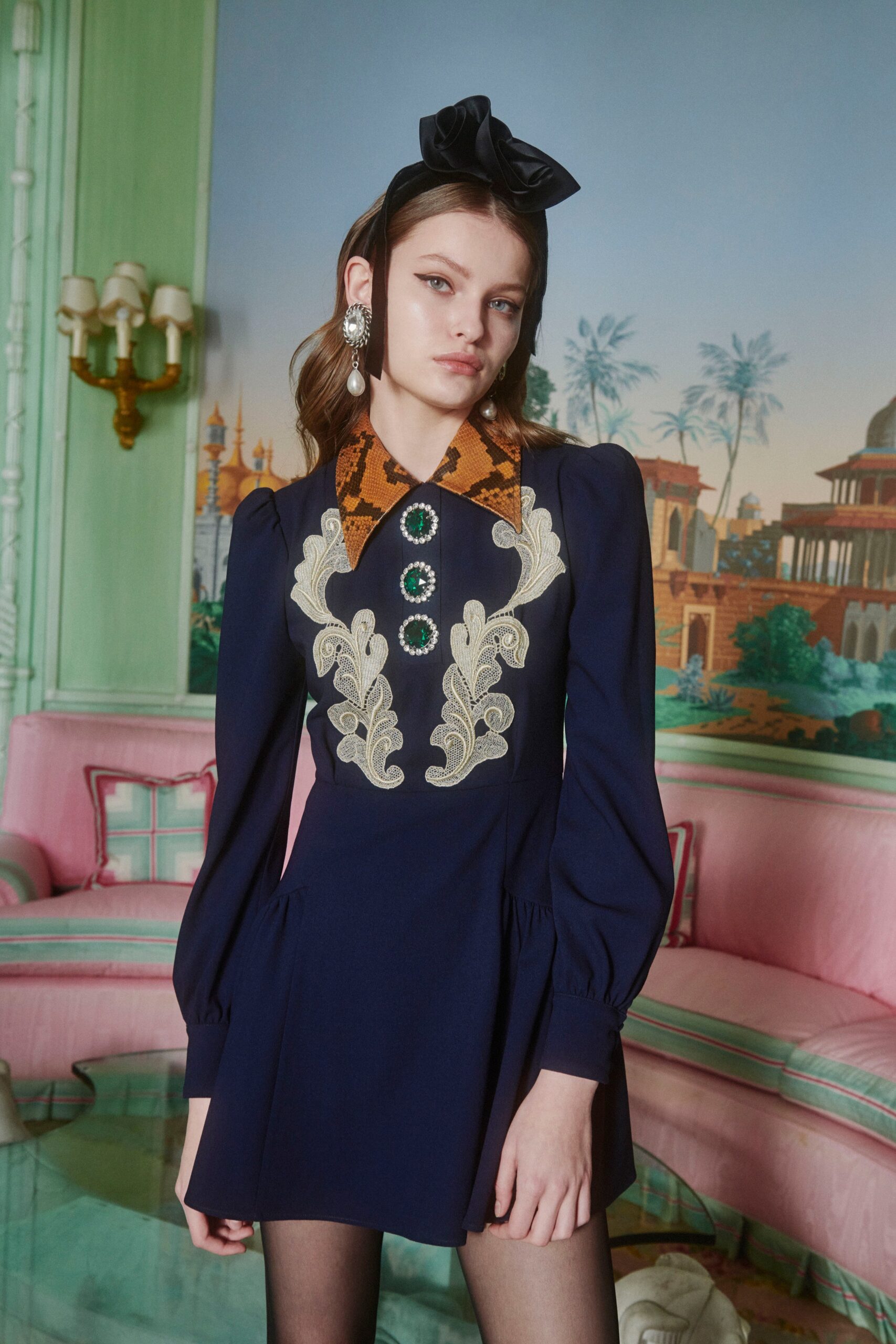 navy fitted long-sleeve dress