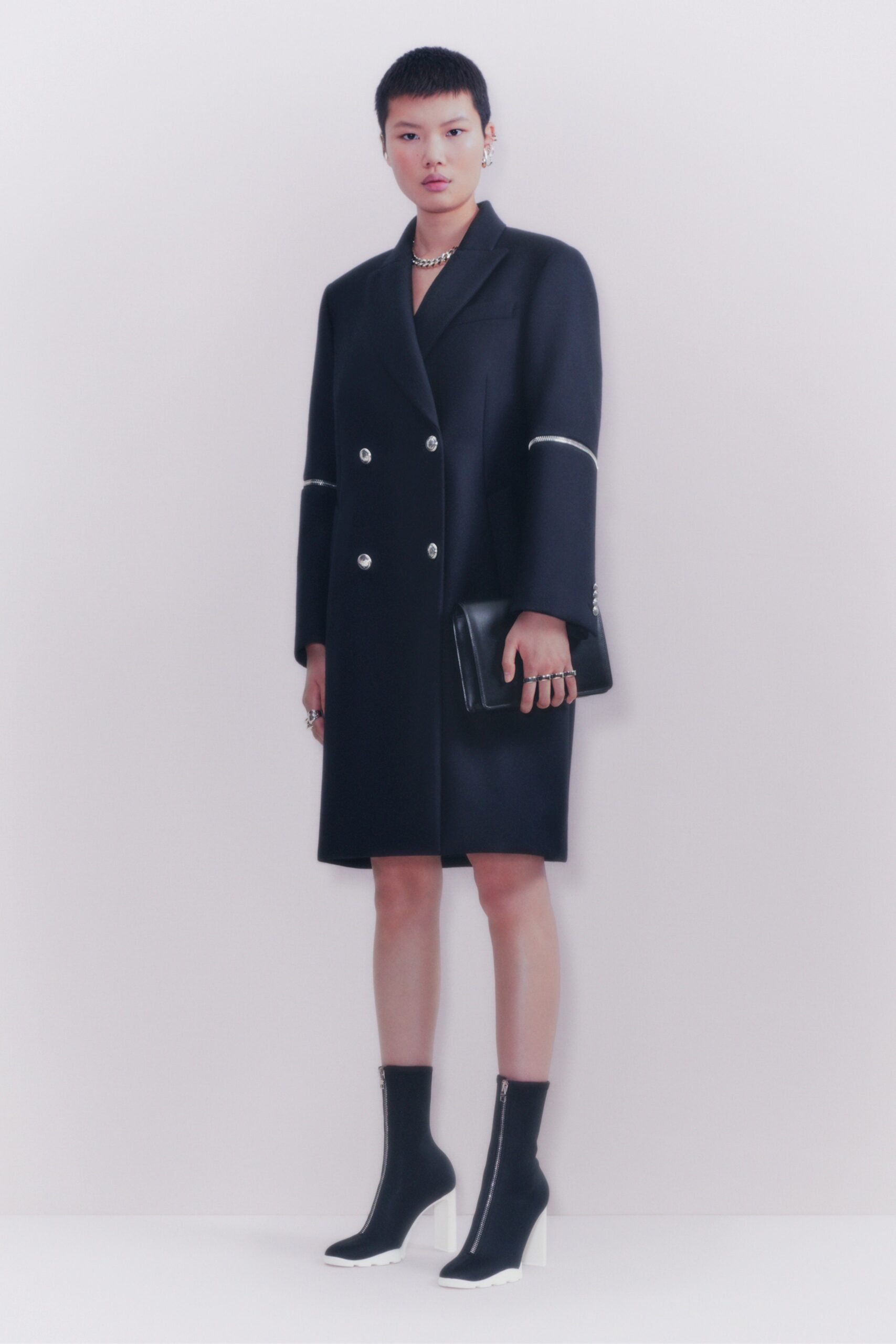 black fitted wool coat