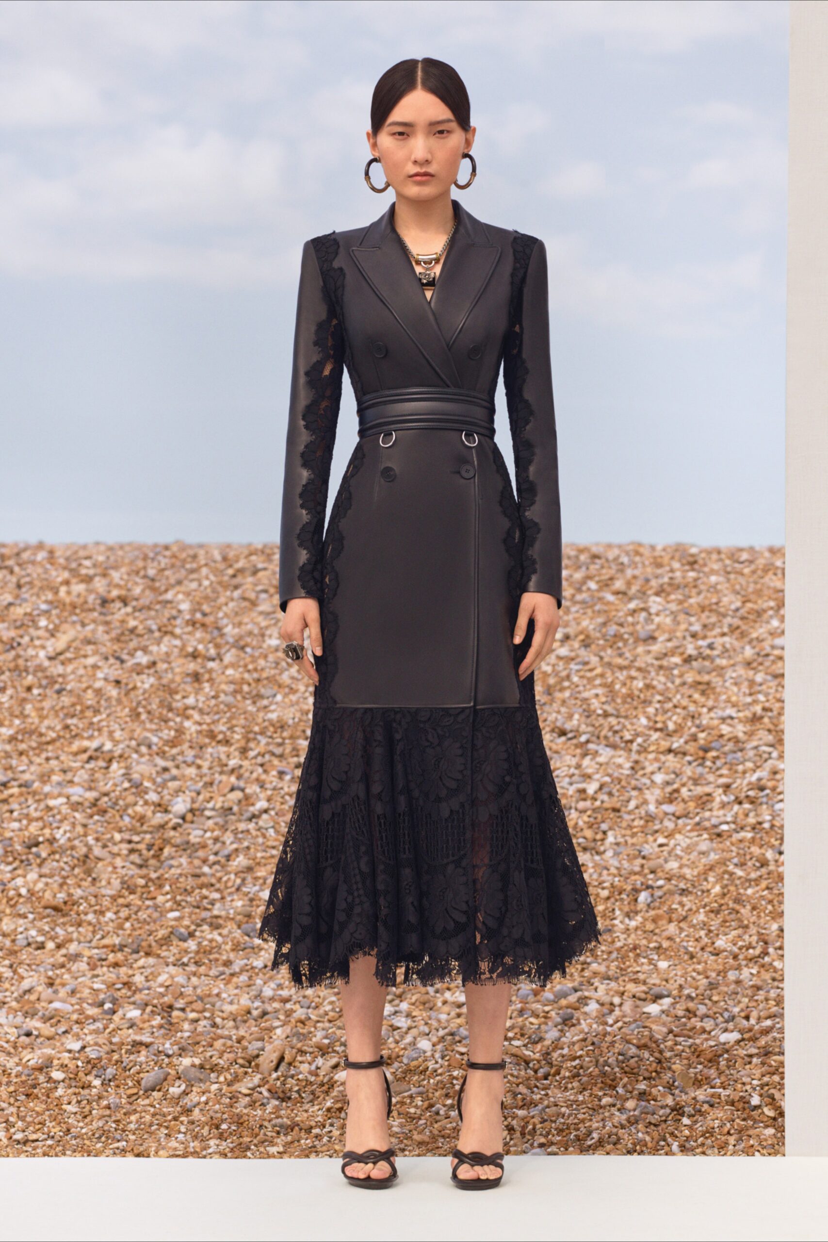 black leather lace midi dress