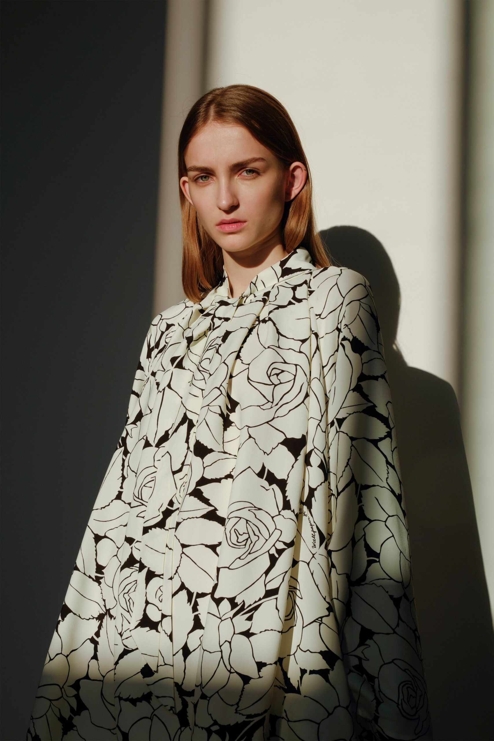 floral black and white cape