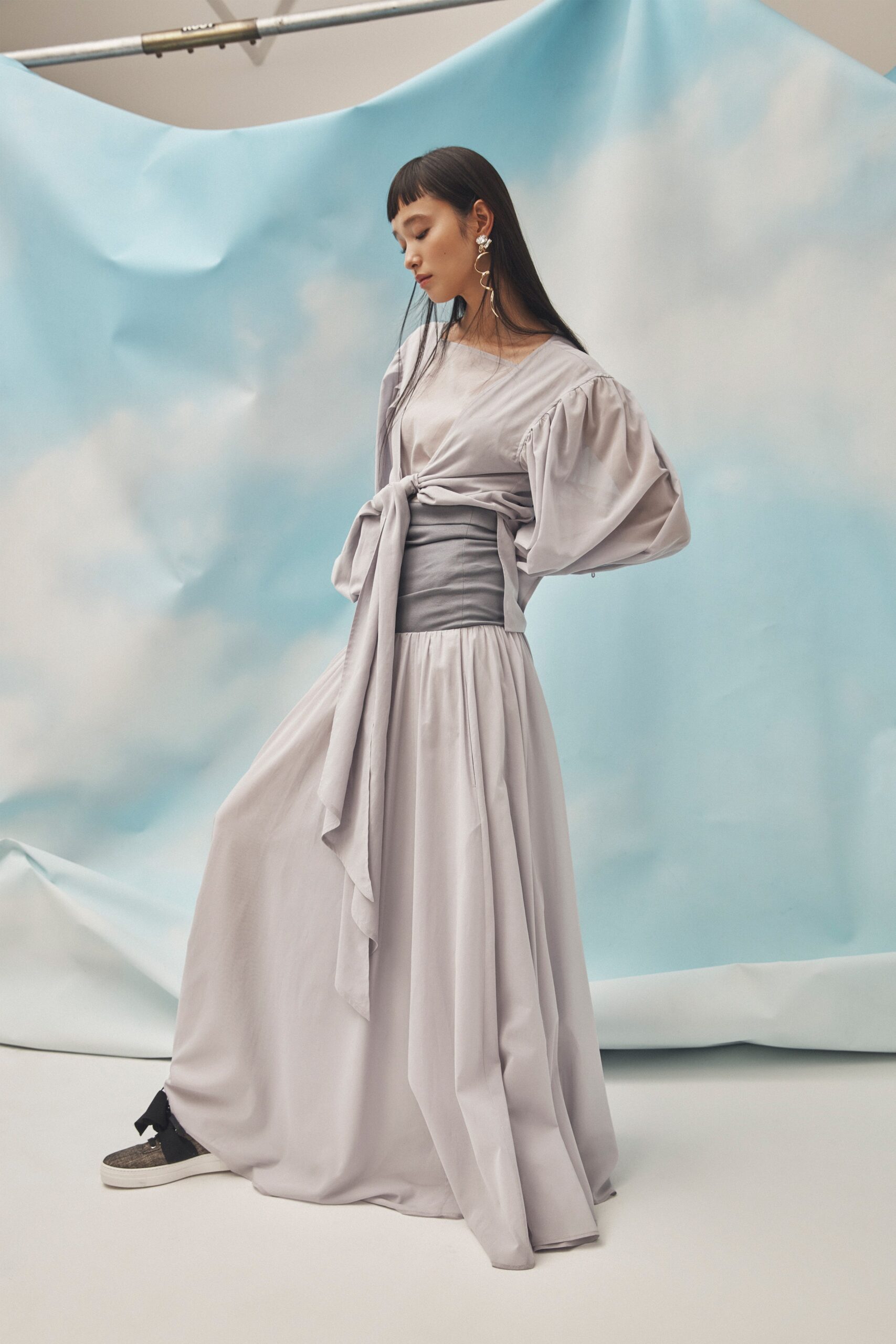 gray silk relaxed maxi dress