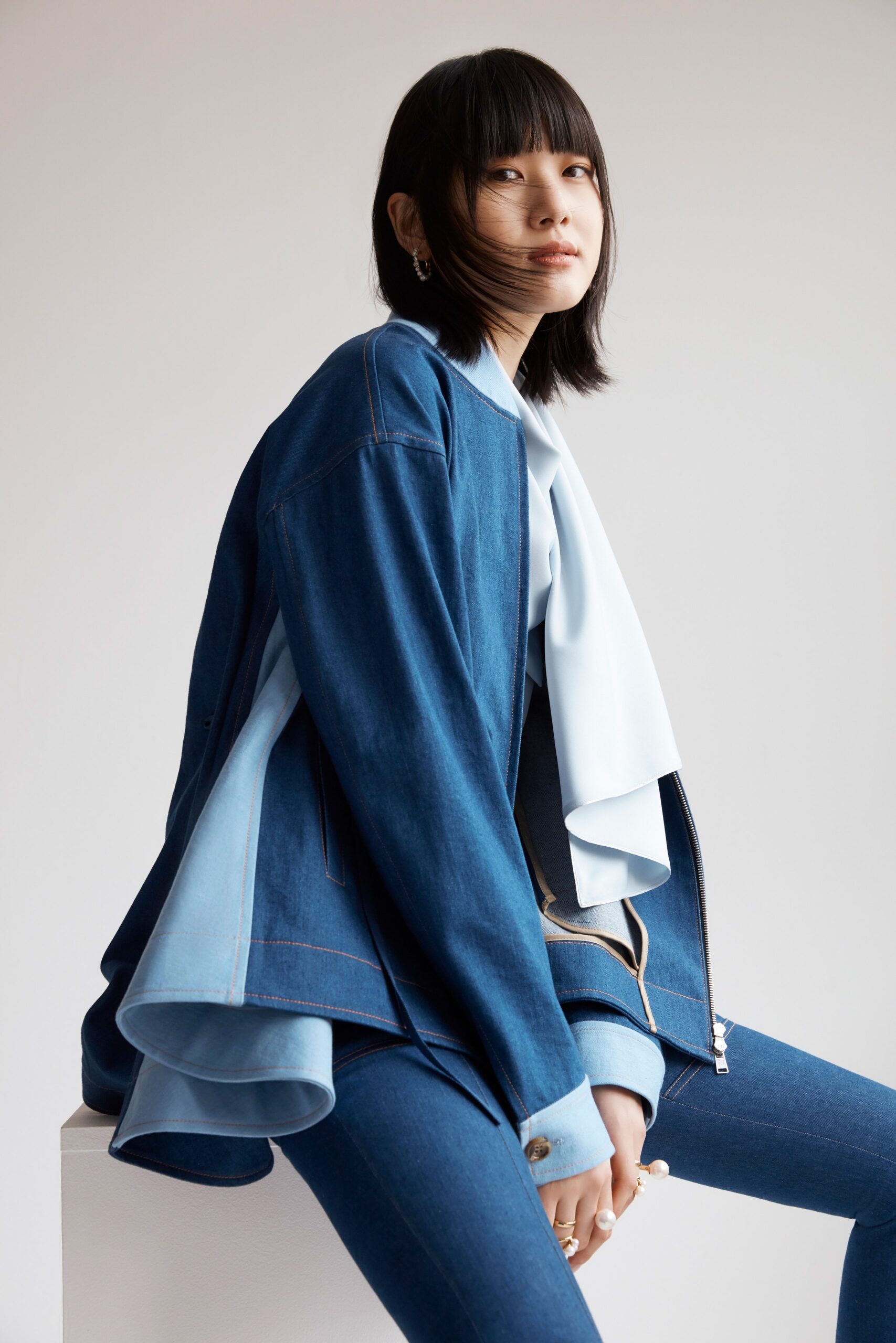 blue denim jacket and top