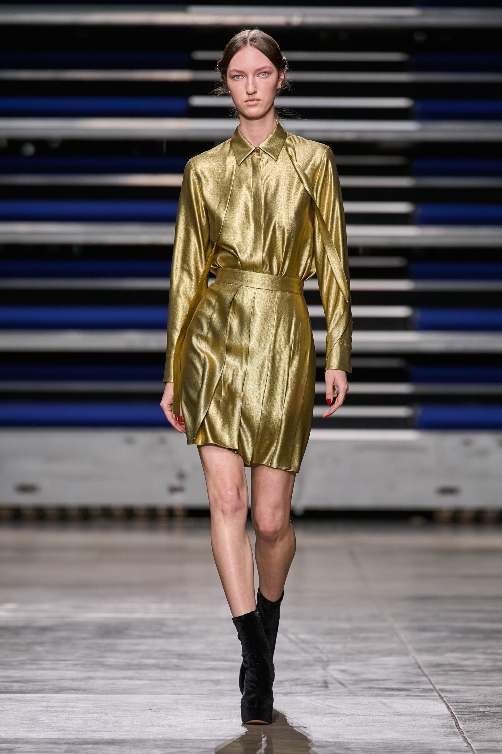 gold silk fitted dress