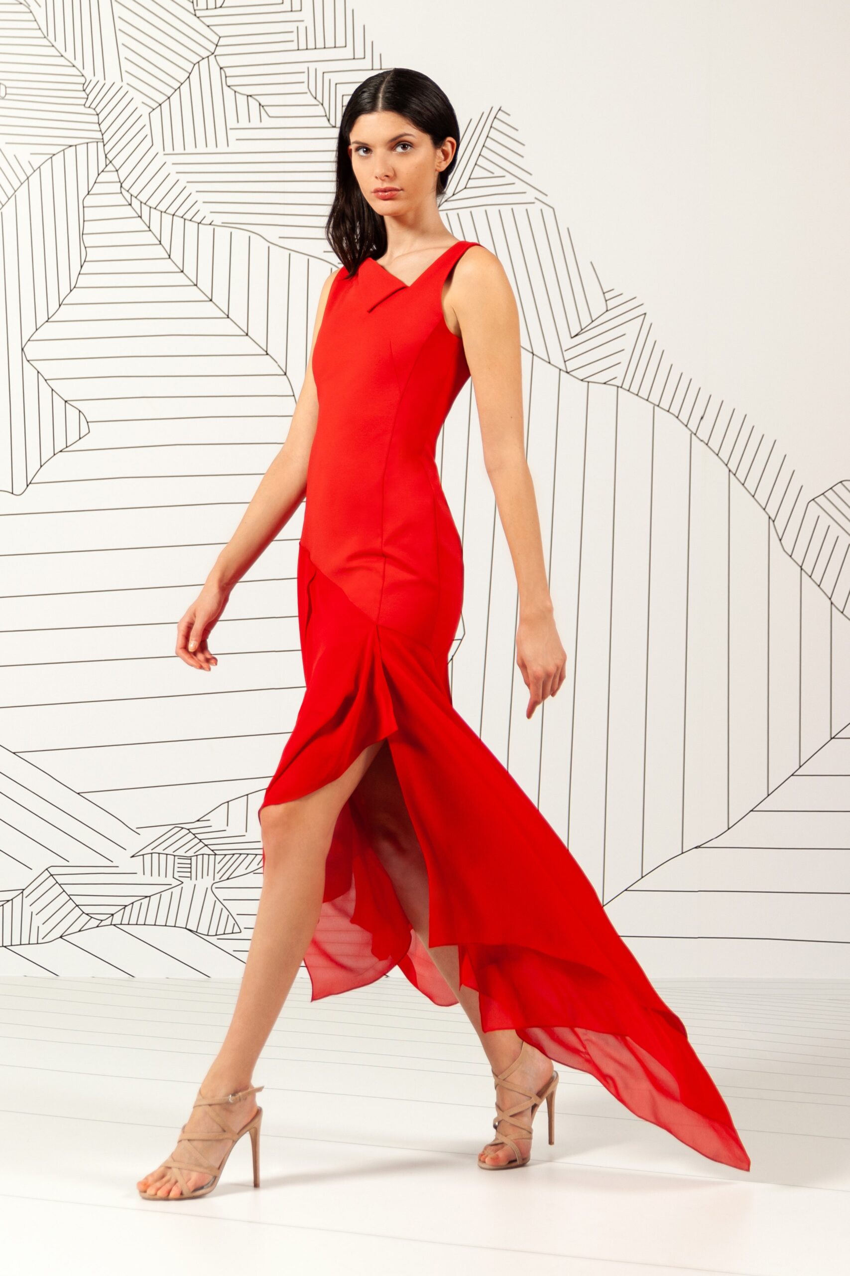 fitted red silk dress