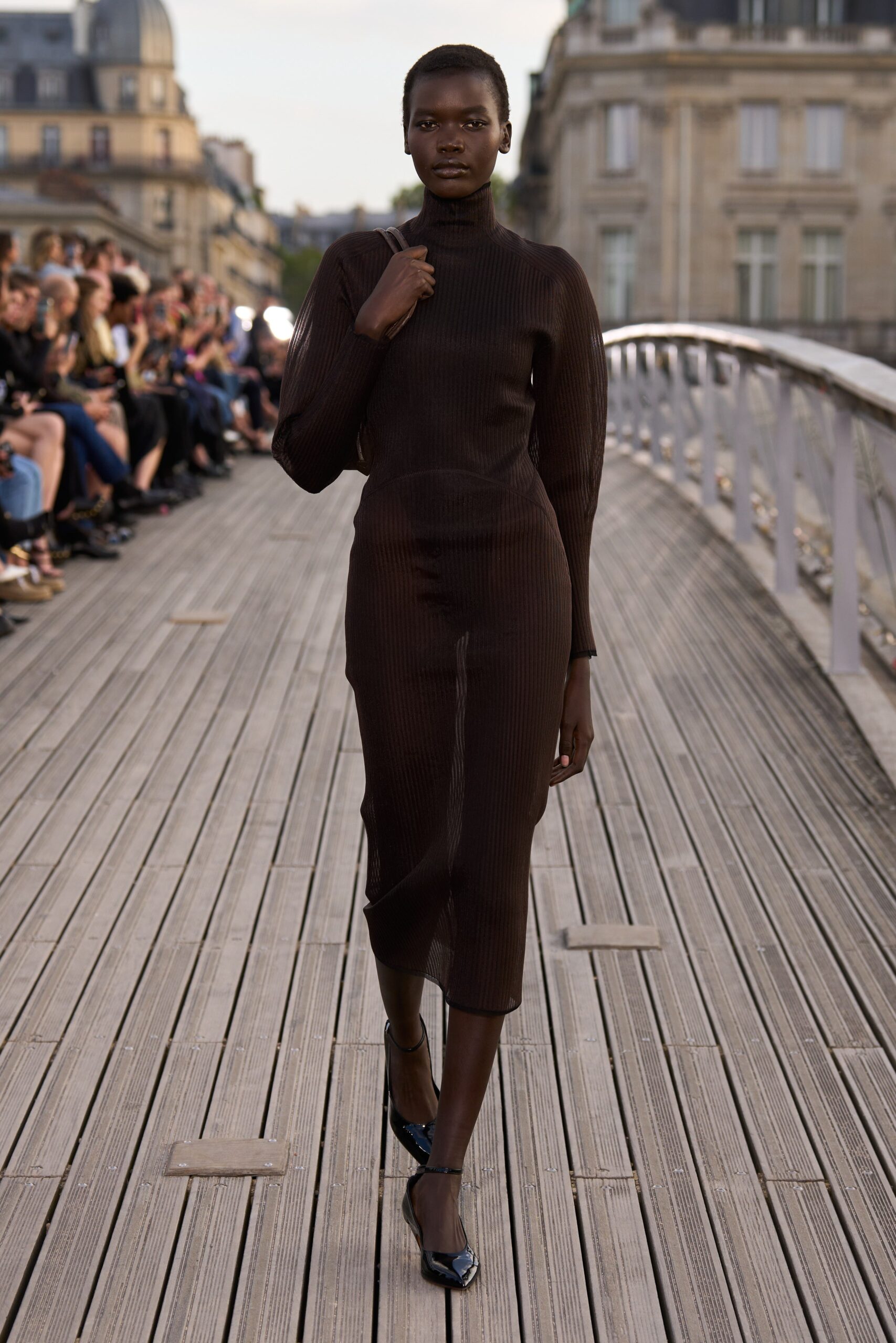 brown fitted knit midi dress