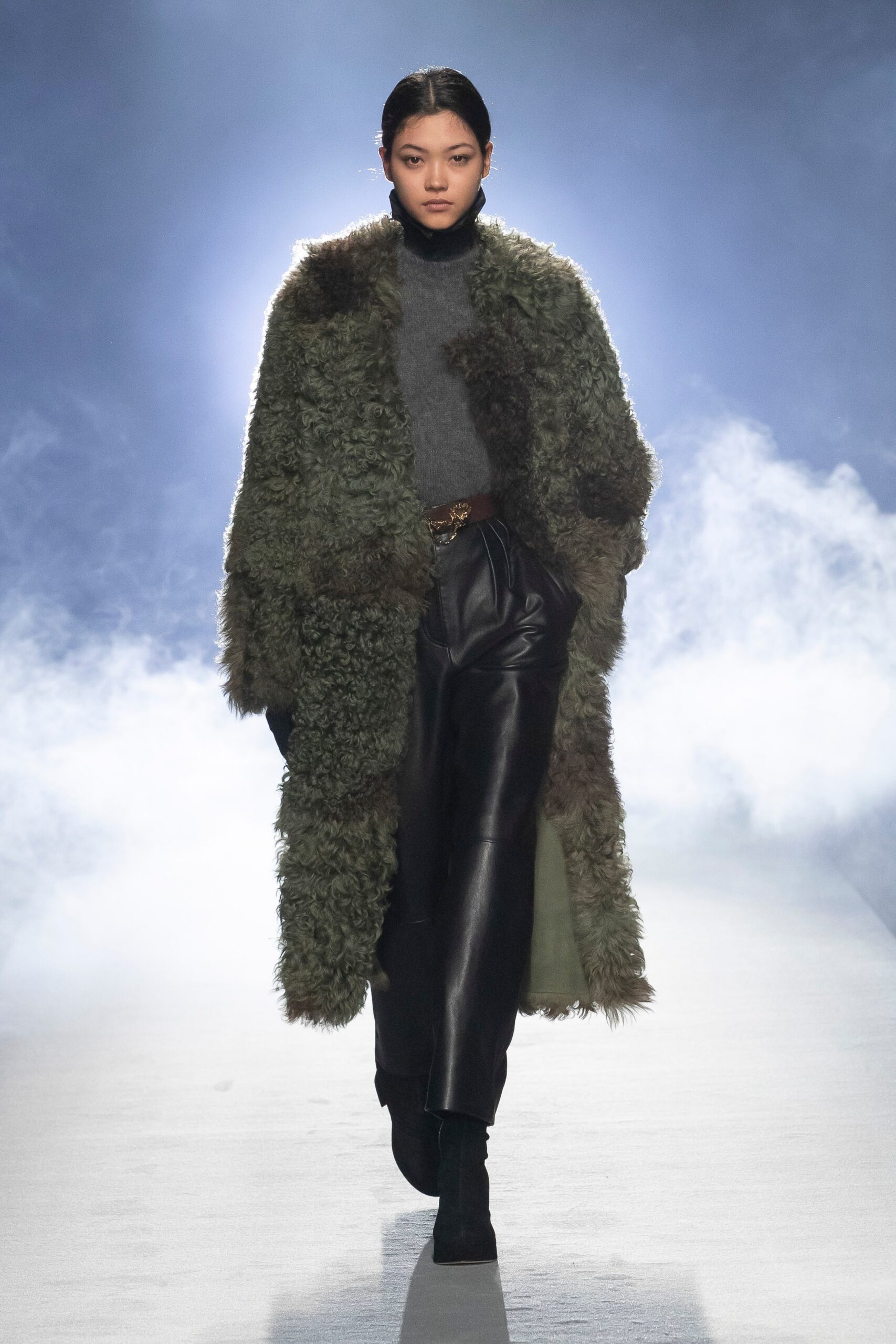 green fur relaxed layered coat
