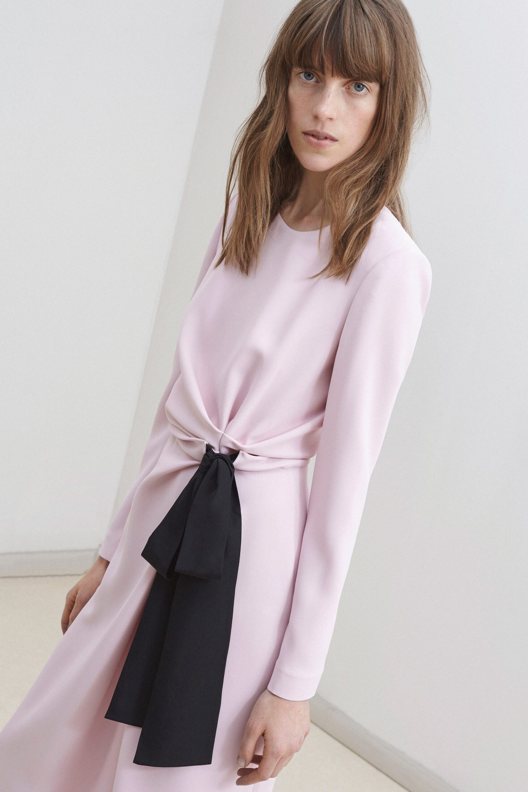 pink silk long-sleeve dress