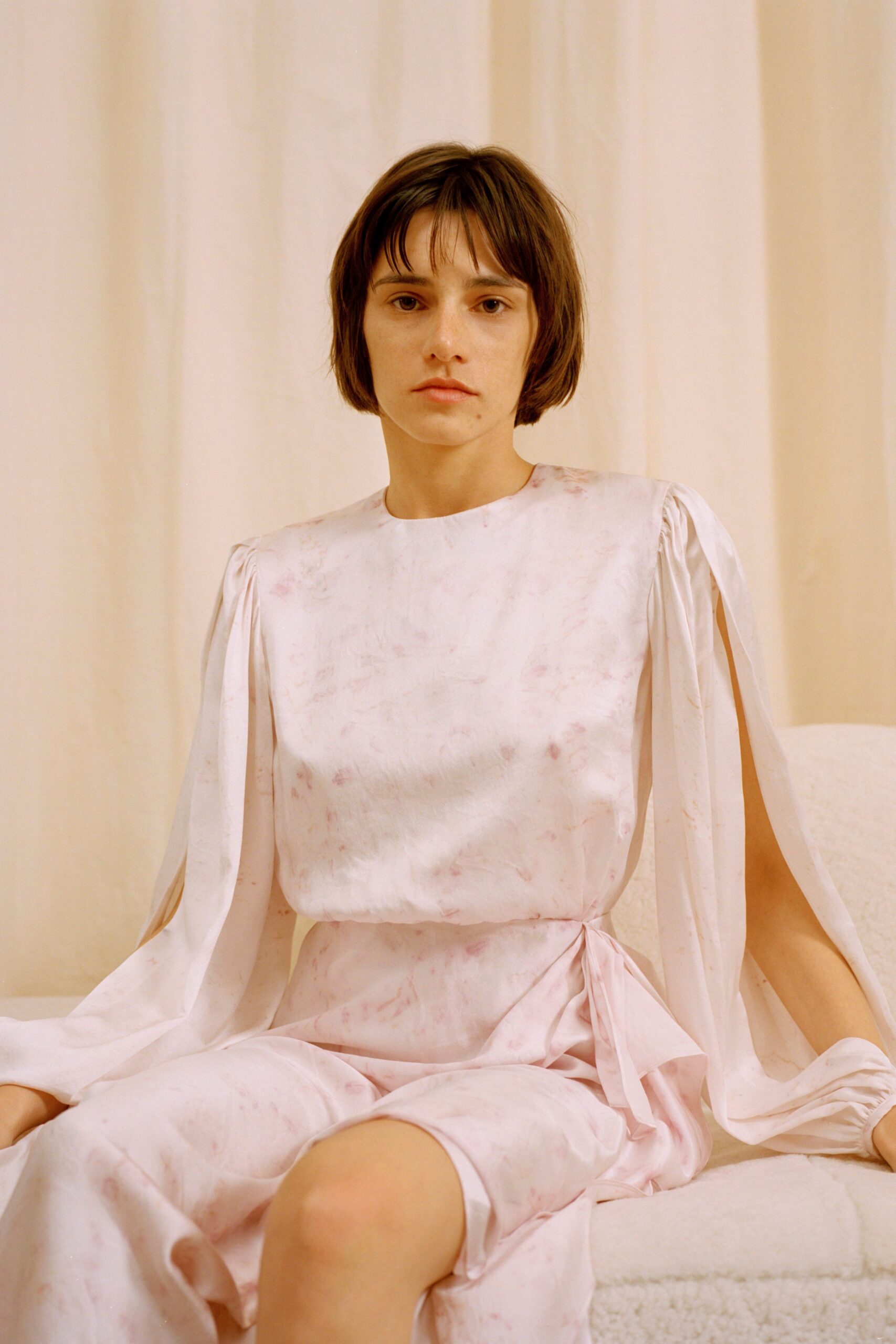 pink silk fitted dress