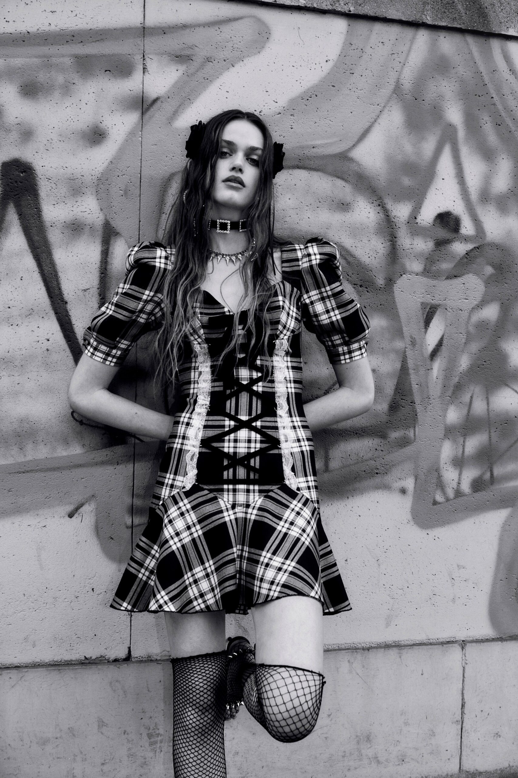 black and white checked mini dress