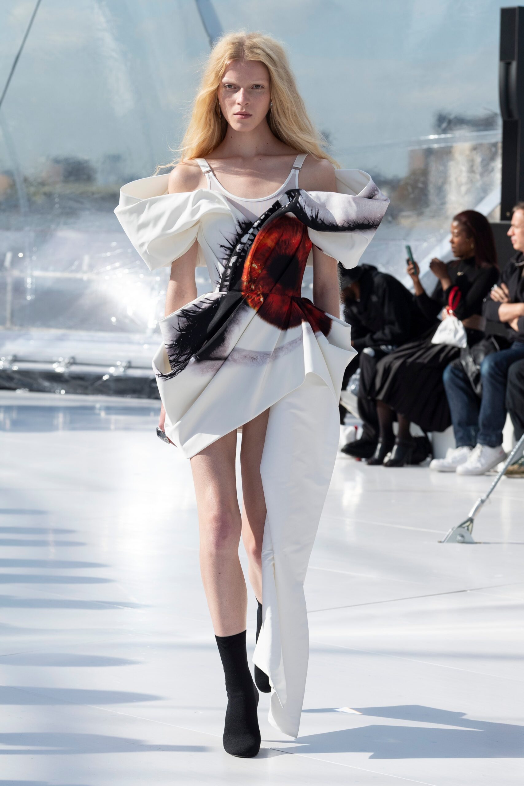 white asymmetric printed dress
